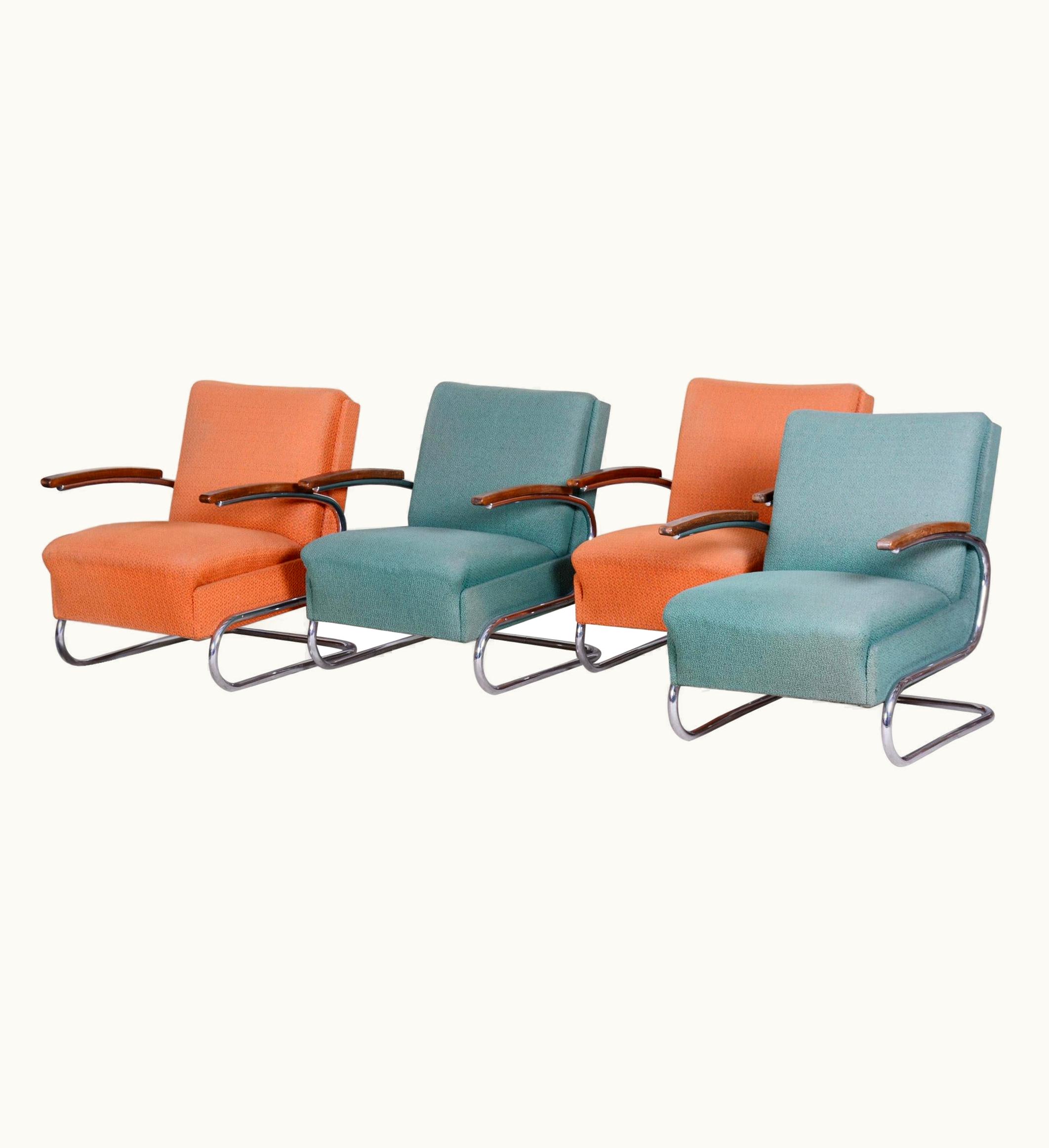 Marcel Breuer Marcel Breuer Set Of Bauhaus Tubular Chrome Armchairs By Mücke Melder, Original Fabric, 1930s