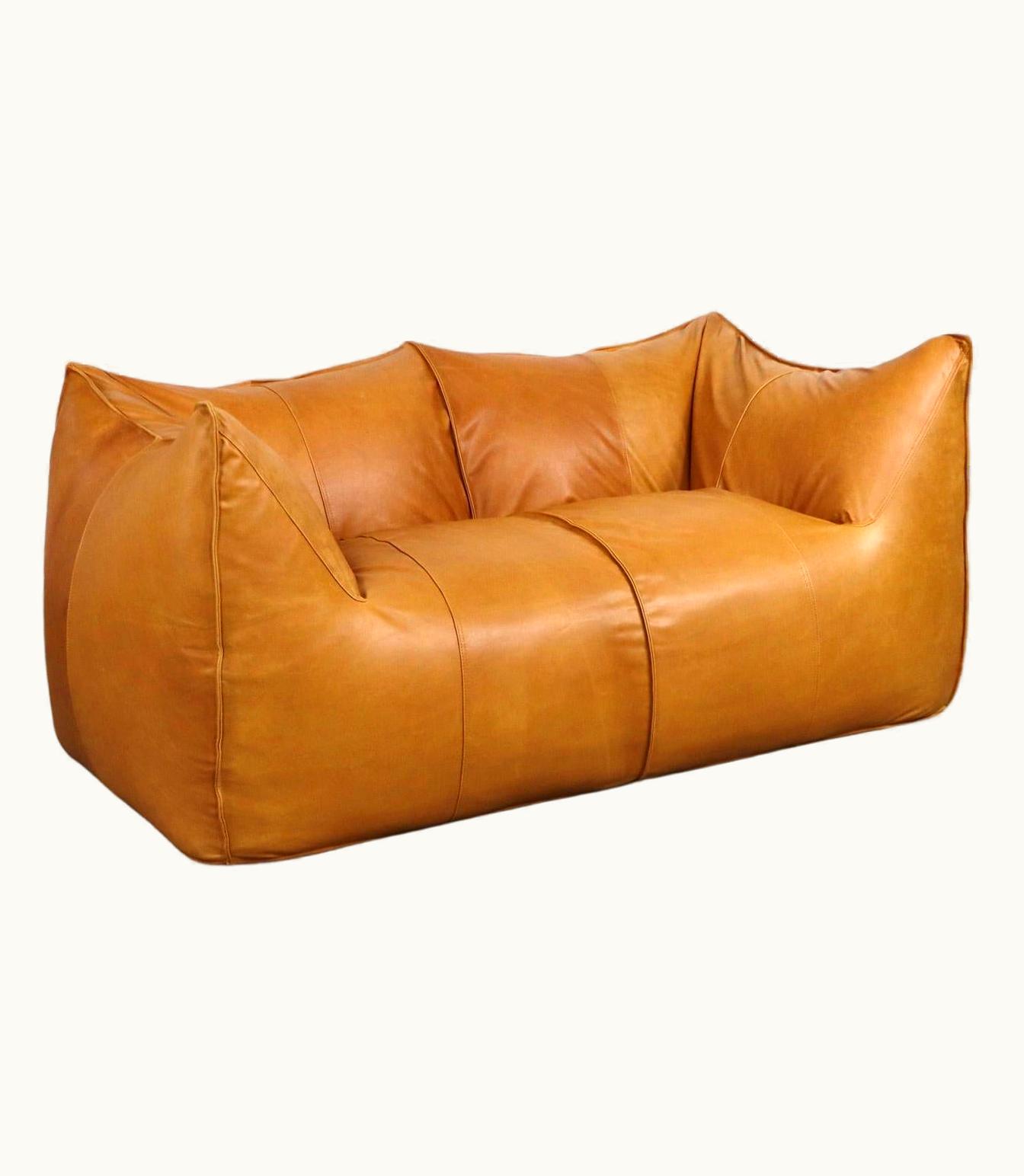 Mario Bellini Mario Bellini Le Bambole Two-Seater Sofa In Cognac Leather By Mario Bellini, B&B Italia, 1970s