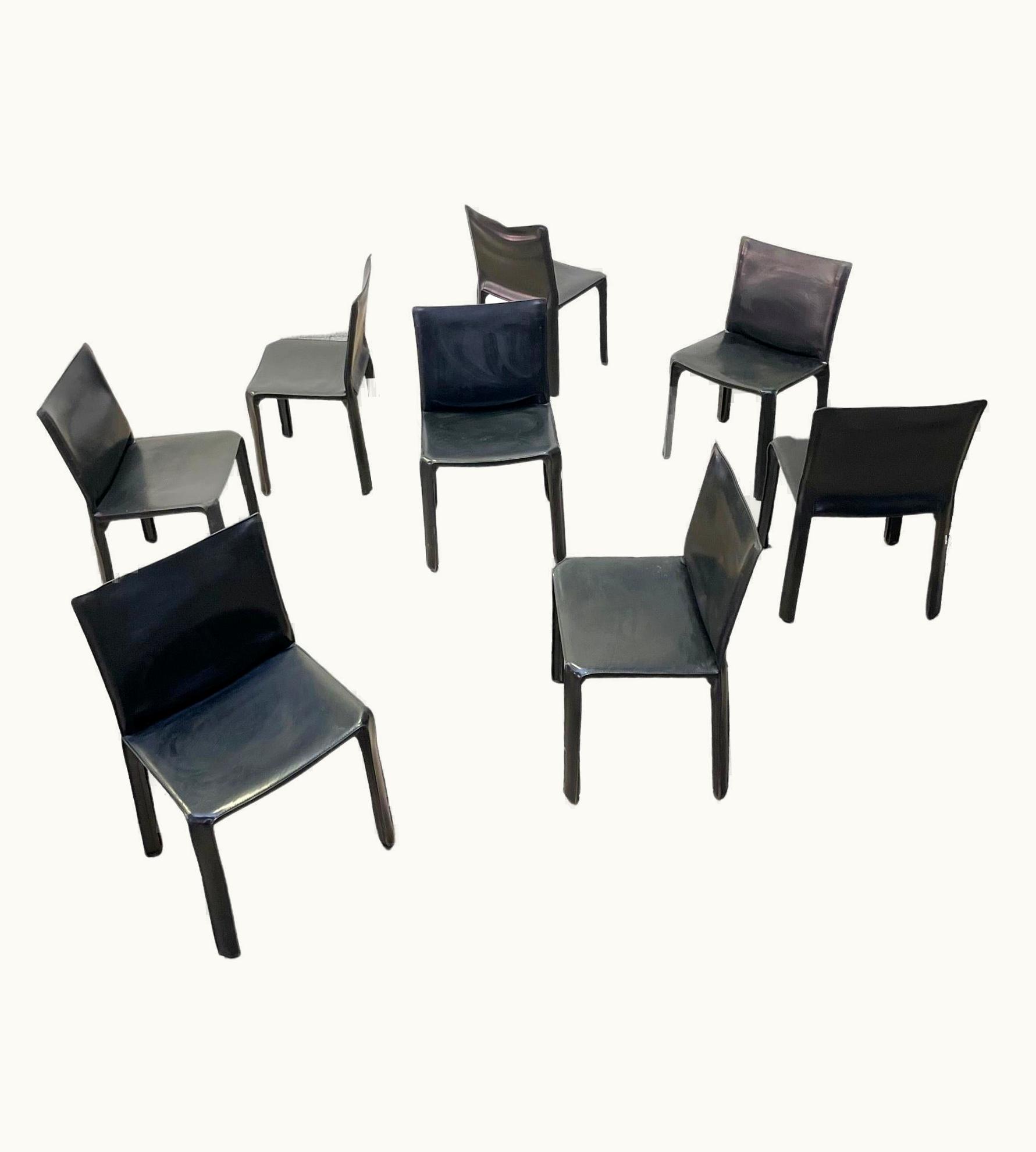 Mario Bellini Mario Bellini Set Of Eight CAB 412 Chairs By Mario Bellini For Cassina In Black Leather, 1970s