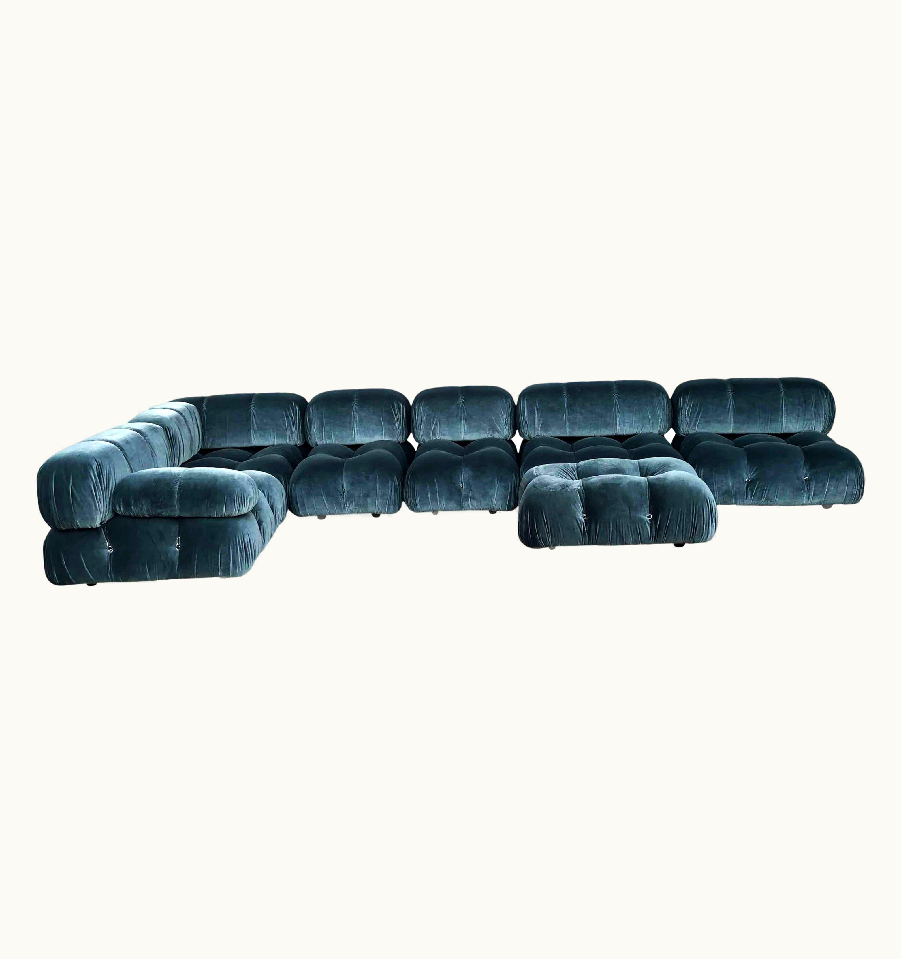 Mario Bellini Mario Bellini Blue Cotton Velvet Camaleonda Sofa For B&B Italia, 1972, Set Of 7
