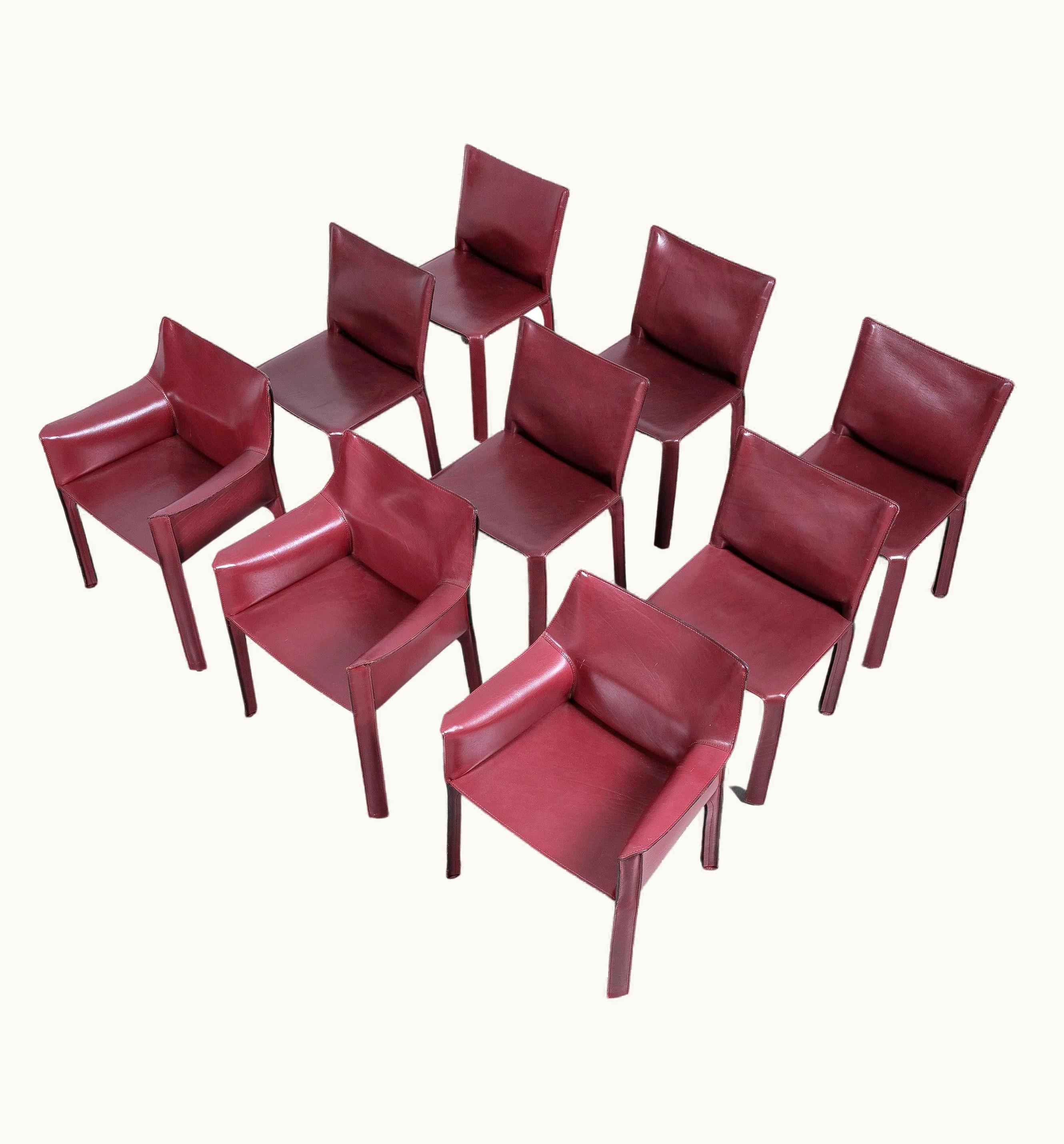 Mario Bellini Mario Bellini Cassina Cab 412, 413 Set Of Nine '9' Oxblood Leather Dining Chairs