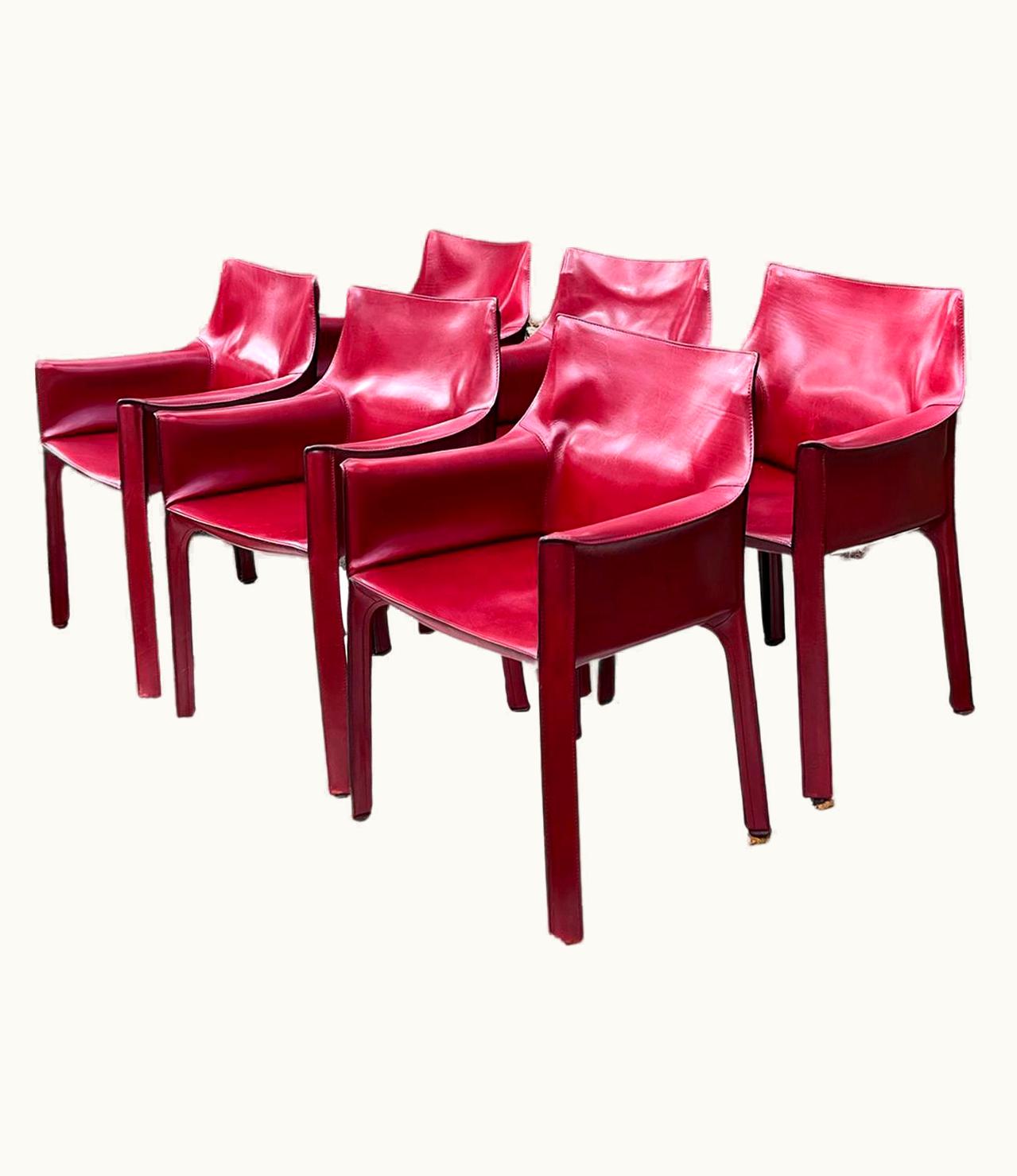 Mario Bellini Mario Bellini Set Of Six Cab 414 Armchairs By Mario Bellini For Cassina In Oxblood Red Leather