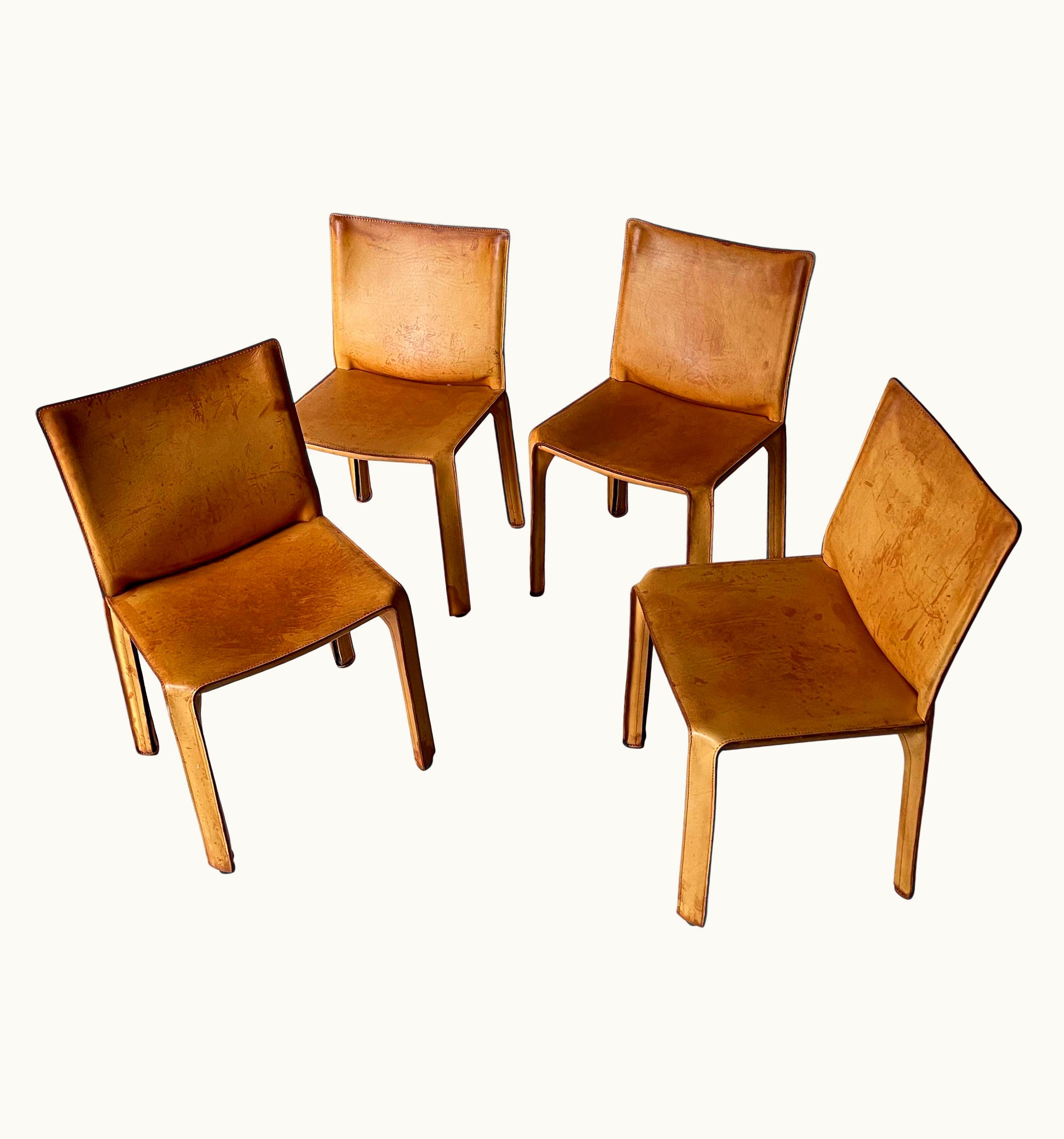 Mario Bellini Mario Bellini CAB Chairs With Patinated Cognac Leather Design Mario Bellini By Cassina, 1970s