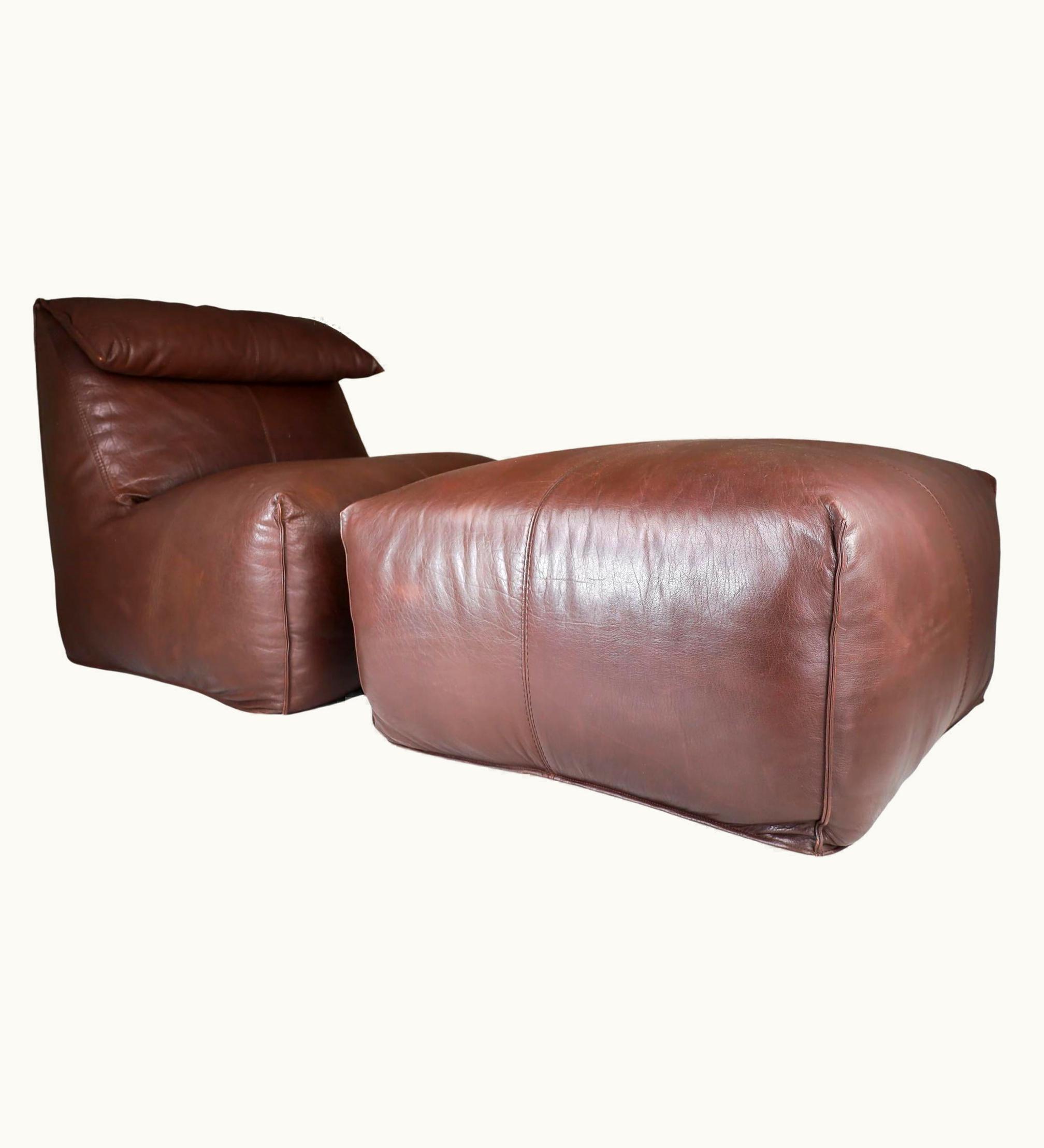Mario Bellini Mario Bellini Original Leather Lounge Chair & Pouf Le Bambole By Mario Bellini For B&B Italia
