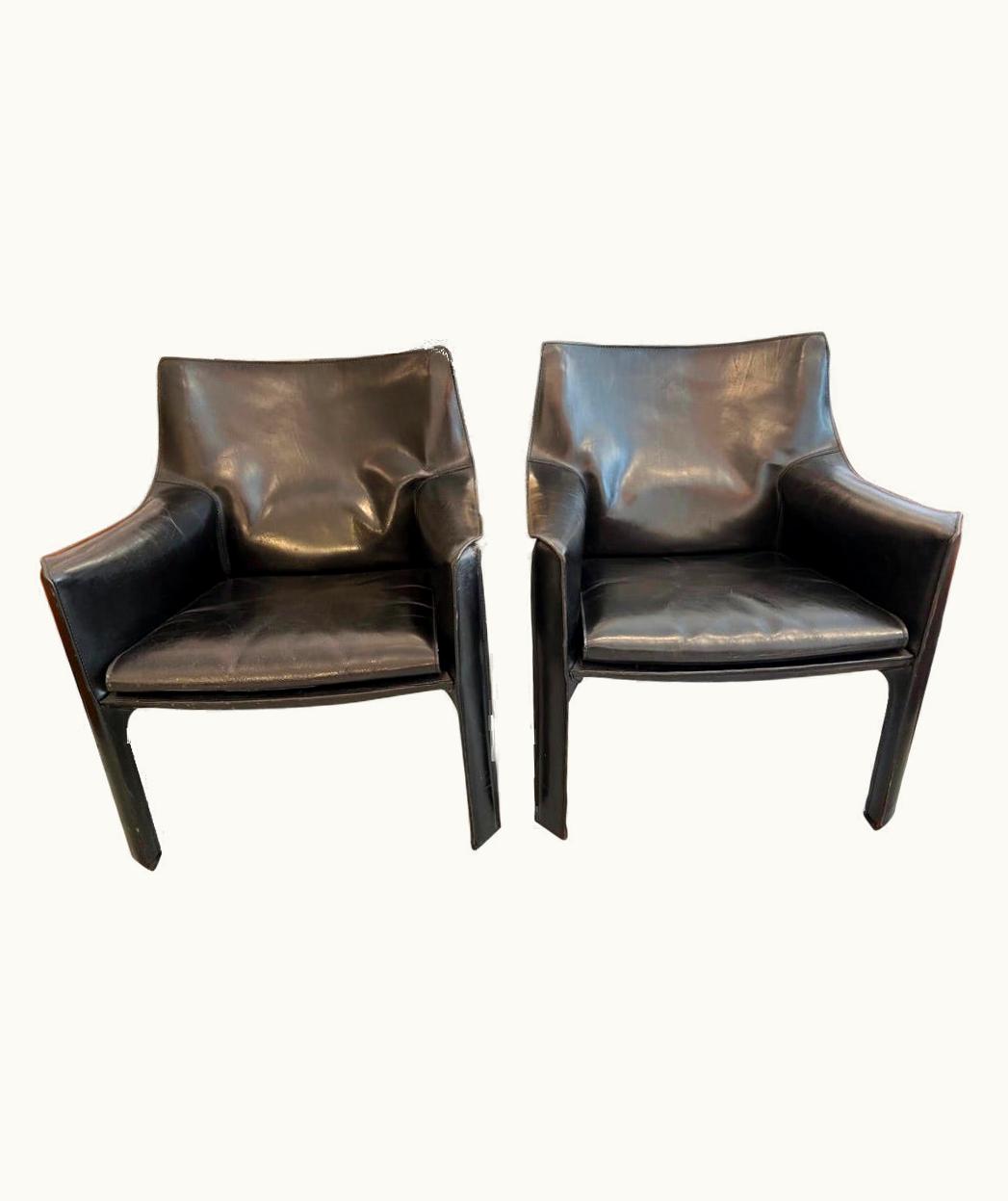 Mario Bellini Mario Bellini Pair Of Black Leather Cab 414 Lounge Chairs By Mario Bellini, Cassina, Ca. 1970s
