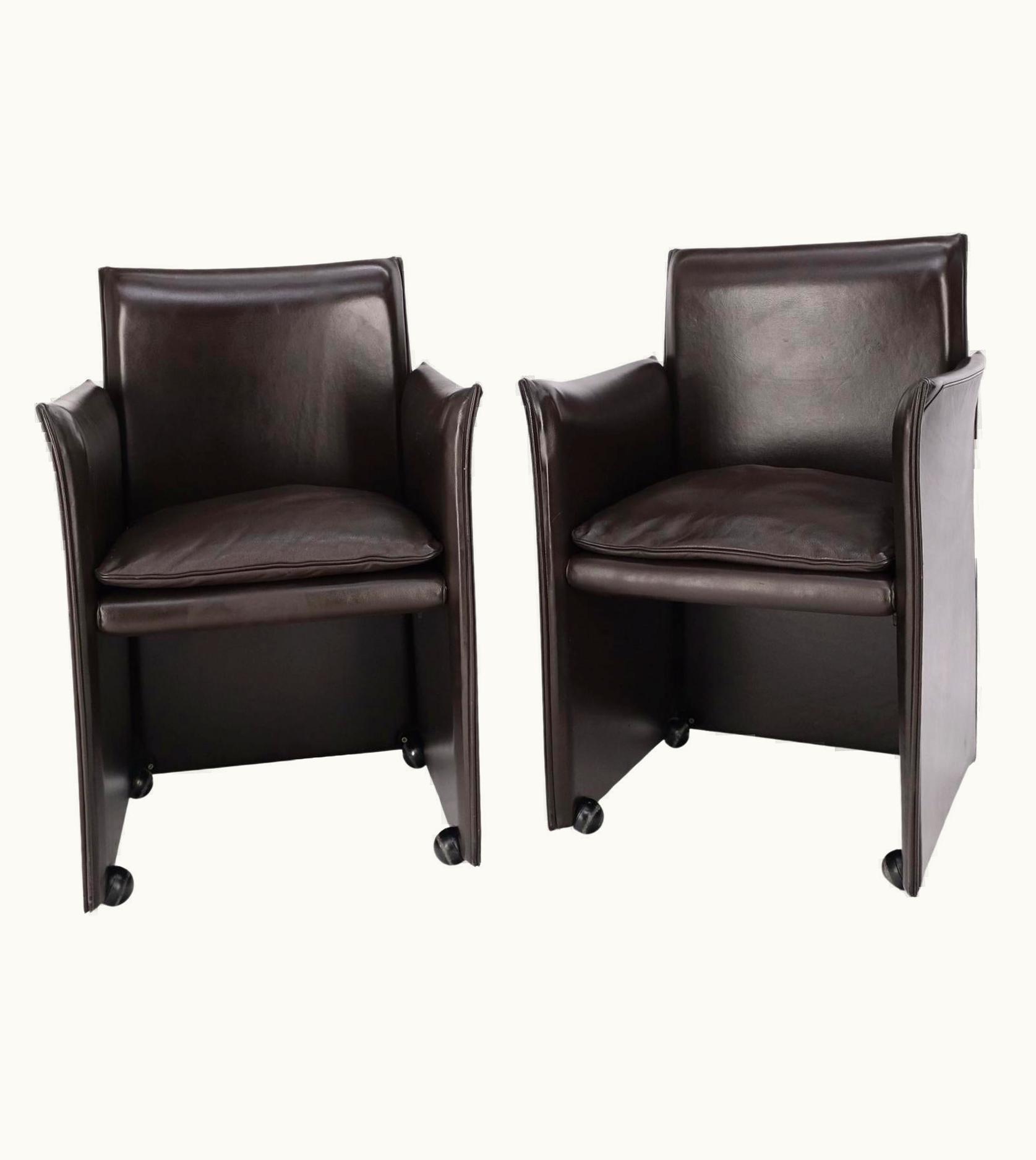 Mario Bellini Mario Bellini Pair Of Dark Brown Plum Leather Break Side Chairs Mario Bellini For Cassina Mint