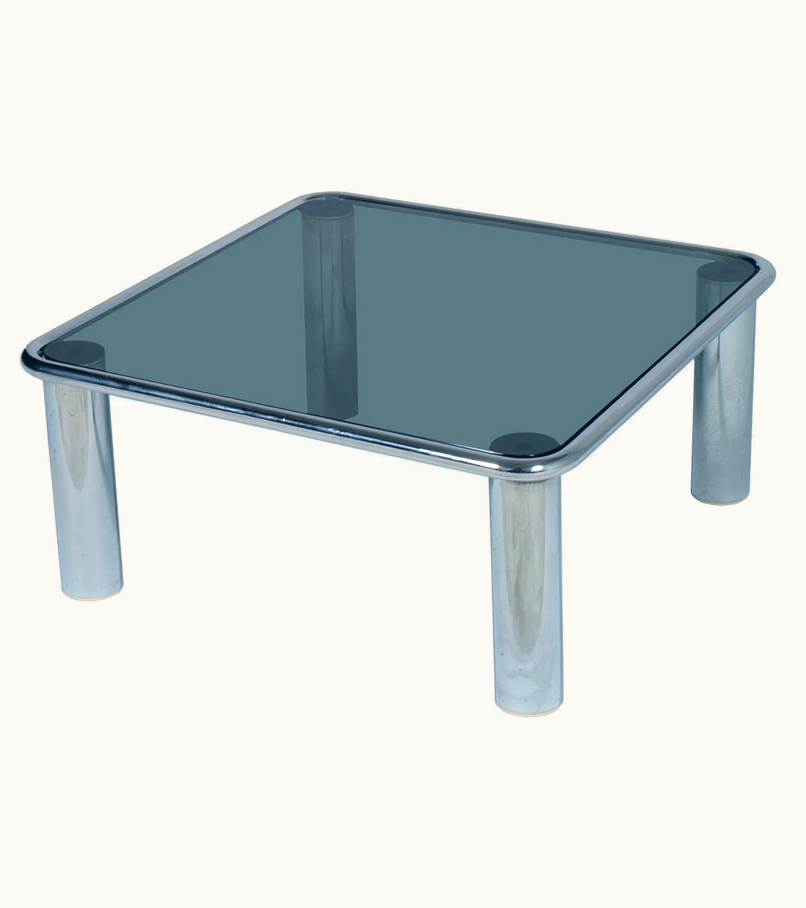Mario Bellini Mario Bellini Mid-Century Modern Chrome Coffee Table Glass Fumè Top By G. Frattini For Cassina