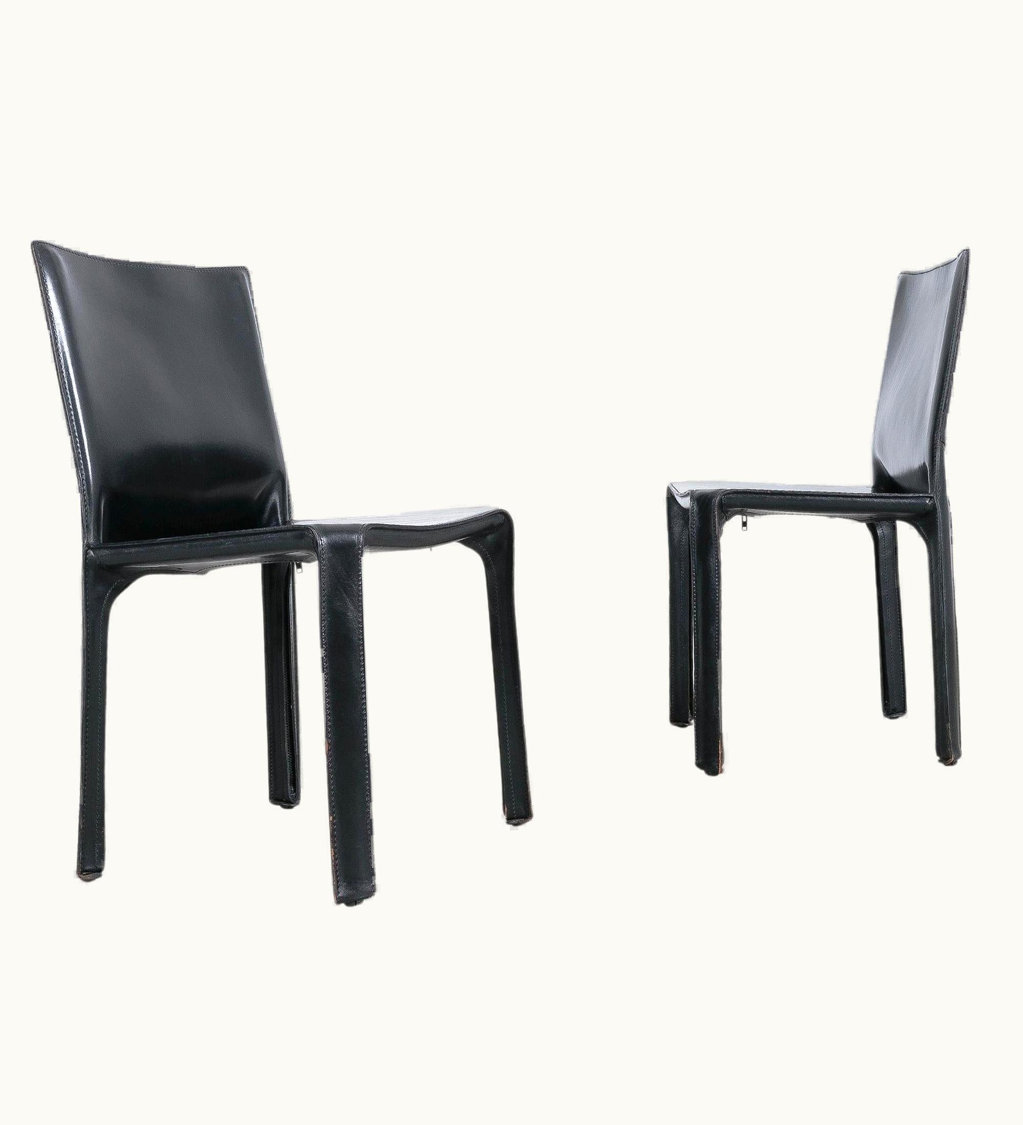 Mario Bellini Mario Bellini Cassina Cab 412 Twelve (12) Black Leather Dining Chairs, Italy