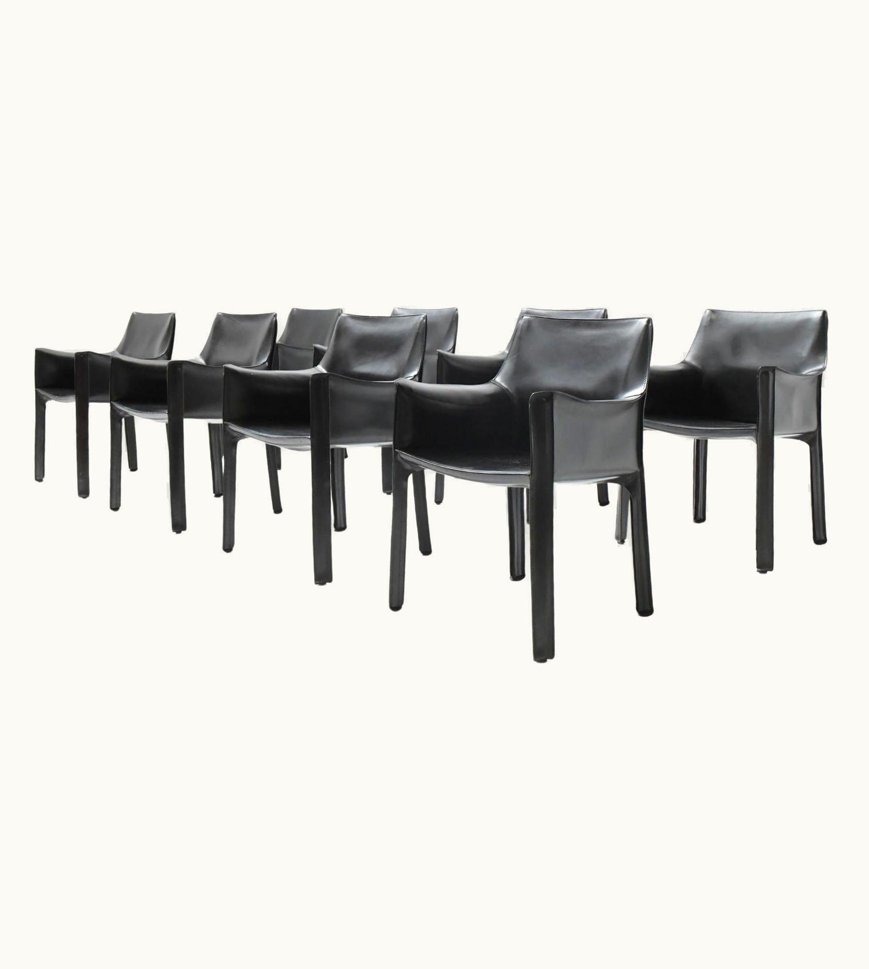Mario Bellini Mario Bellini 8 Black Leather Cab 413 Armchairs By Mario Bellini For Cassina Italy