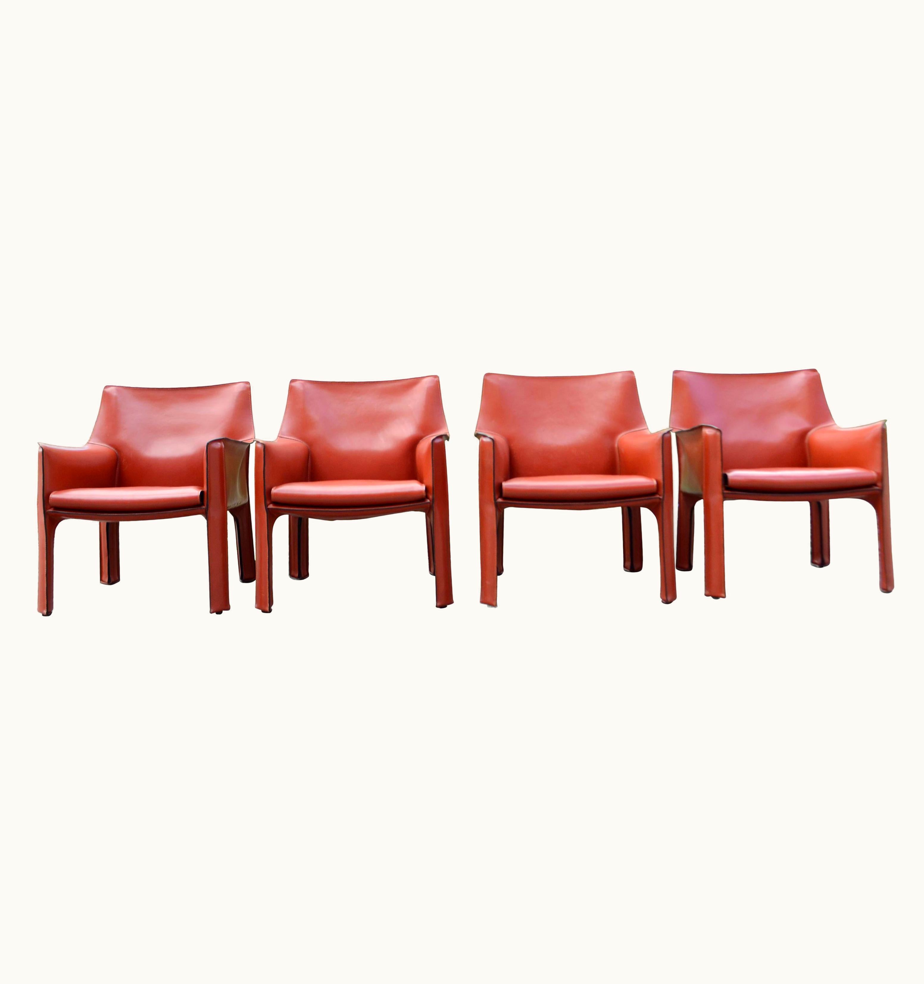 Mario Bellini Mario Bellini Cassina Cab 414 Leather Lounge Chair Armchair China Red / Ox Red Set Of 4