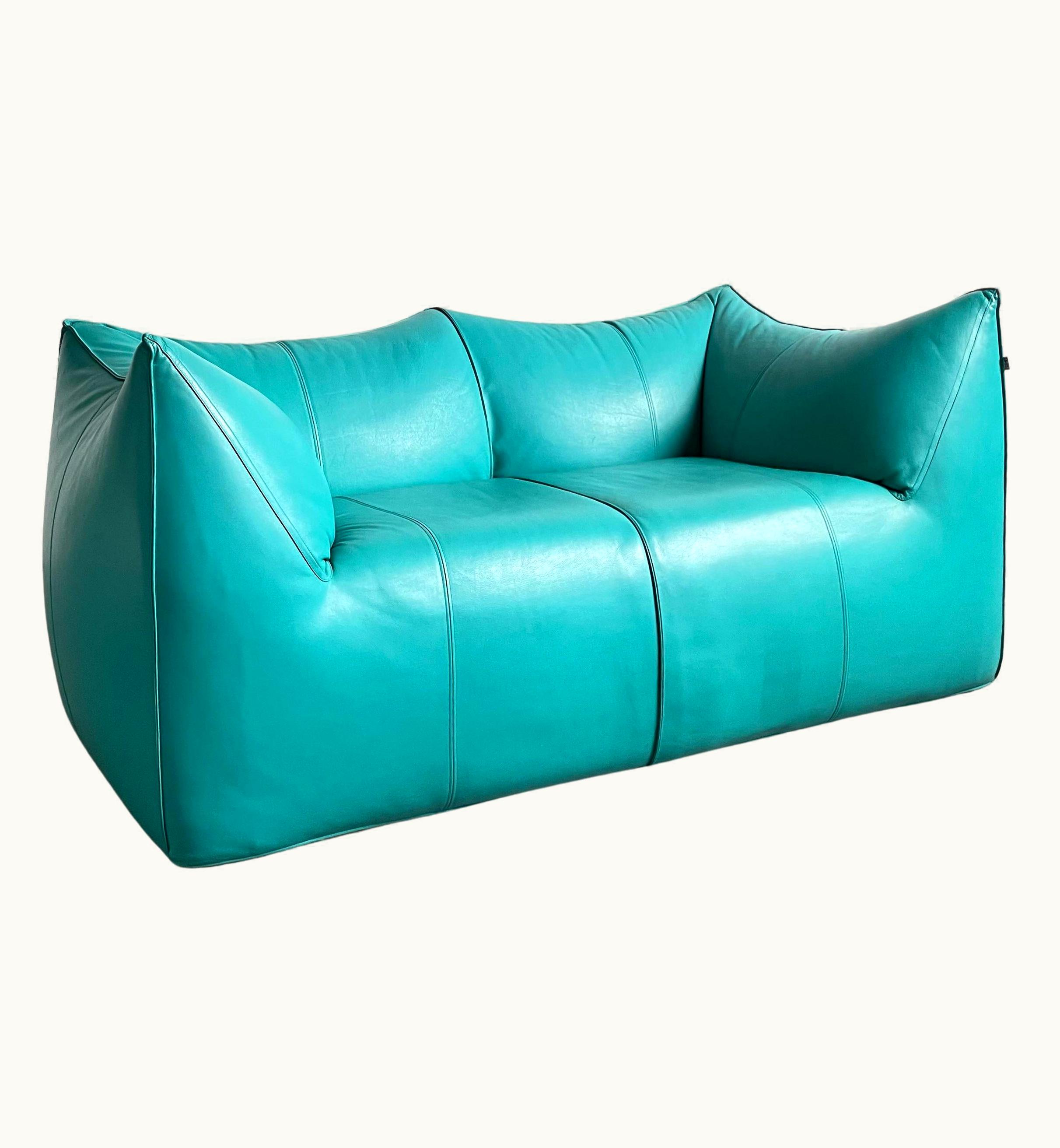Mario Bellini Mario Bellini Le Bambole 2-Seater Sofa In Turquoise Leather, Mario Bellini For B&B Italia 70s
