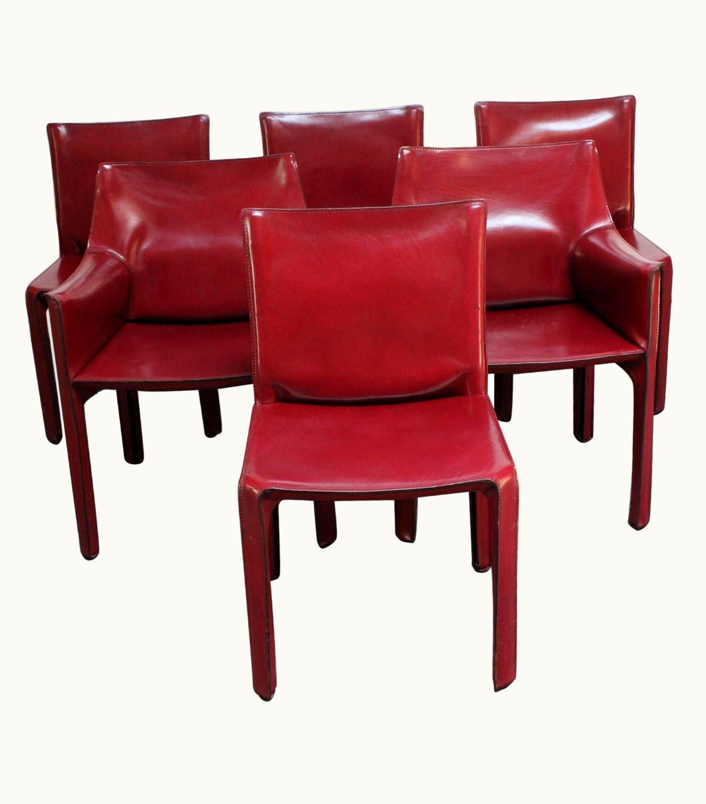 Mario Bellini Mario Bellini Set Of Six Vintage Mario Bellini For Cassina CAB Oxblood Leather Dining Chairs