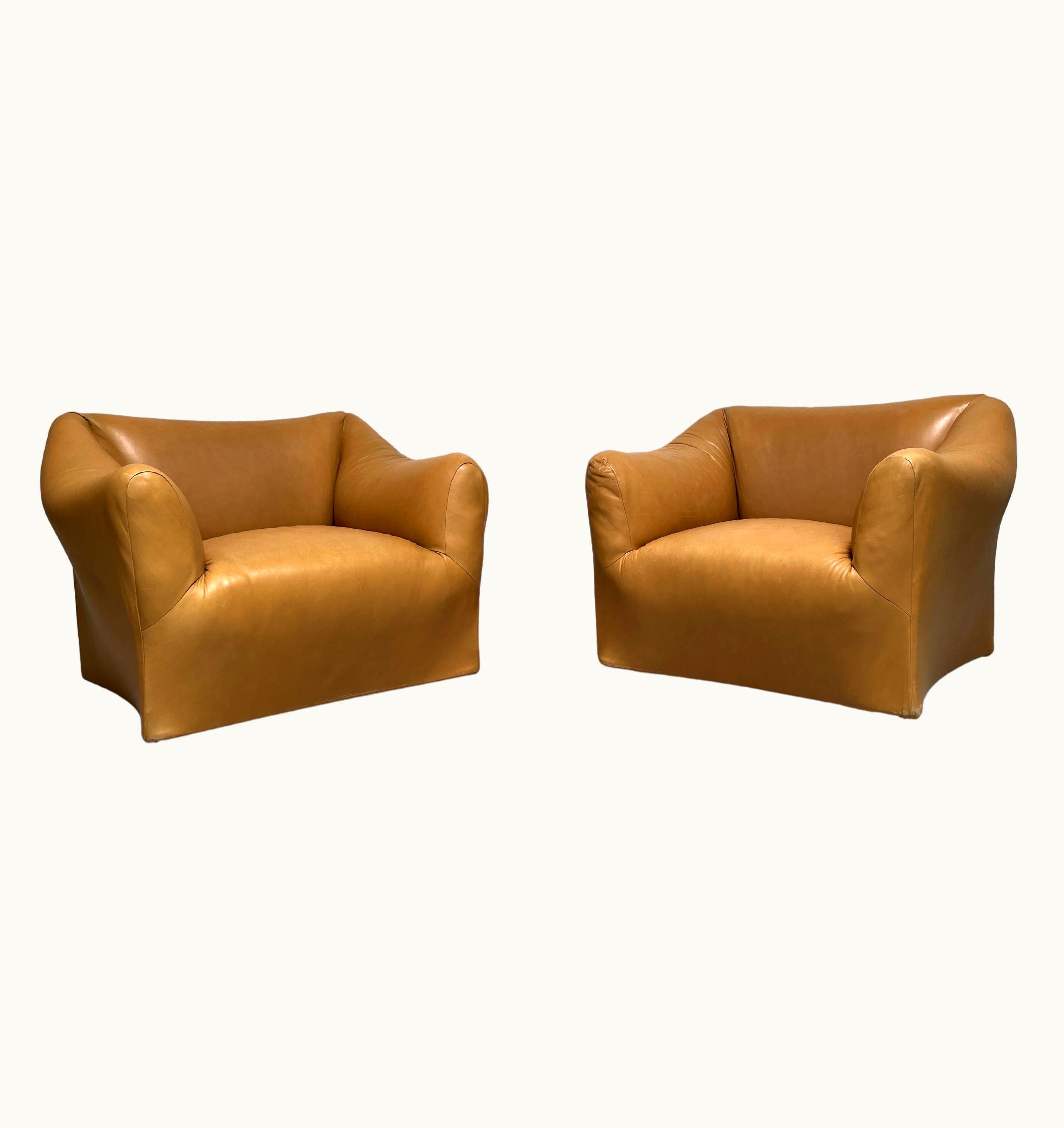 Mario Bellini Pair Of Leather Tentazione Lounge Chairs By Mario Bellini