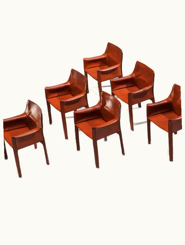 Mario Bellini Mario Bellini For Cassina 'CAB 413' Set Of Six Dining Chairs In Leather