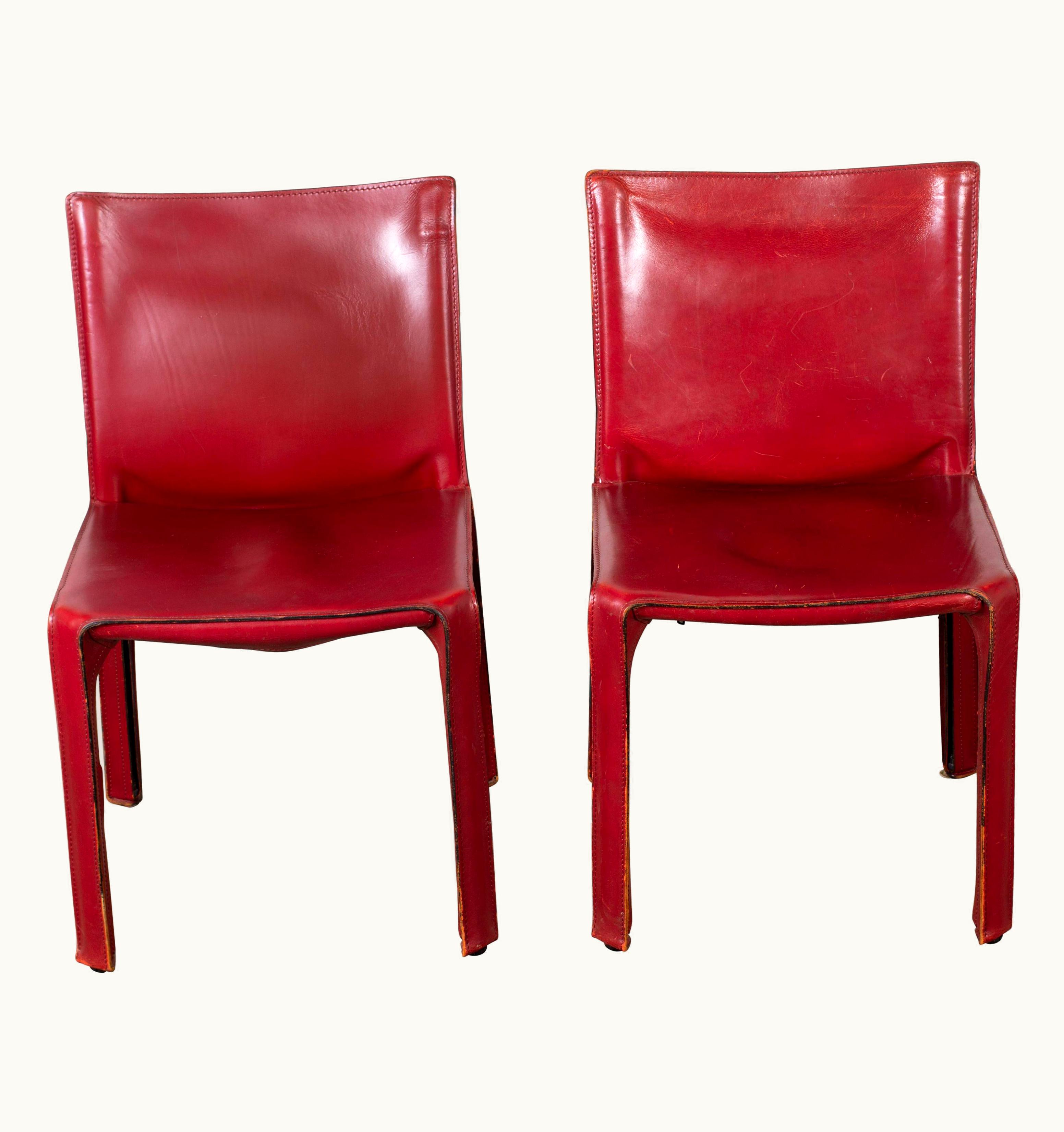 Mario Bellini Mario Bellini Pair Of Early Mario Bellini CAB 412 Chairs In Burgundy Red Leather For Cassina