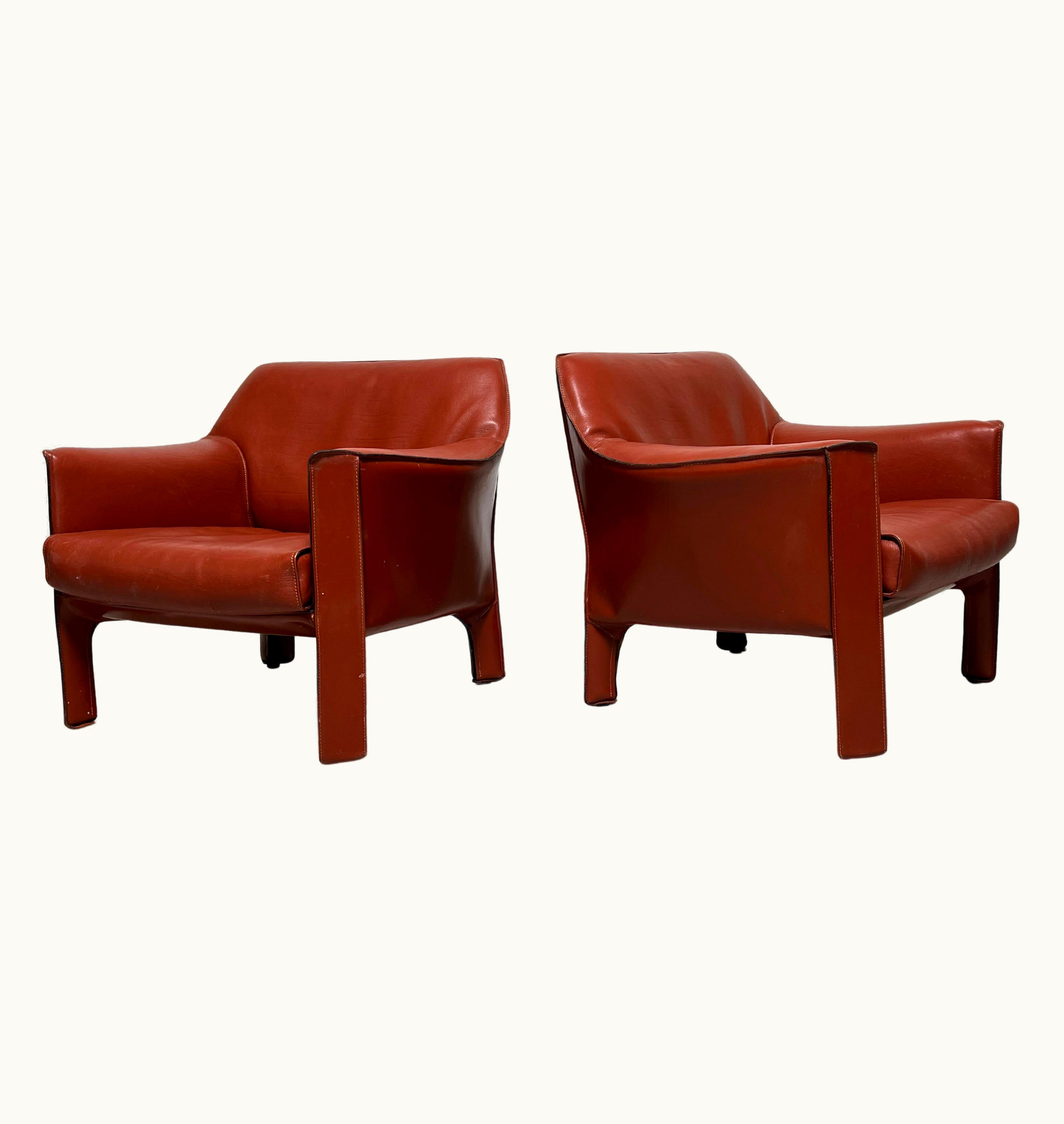 Mario Bellini Mario Bellini Pair Of Large Cab Lounge Chairs By Mario Bellini