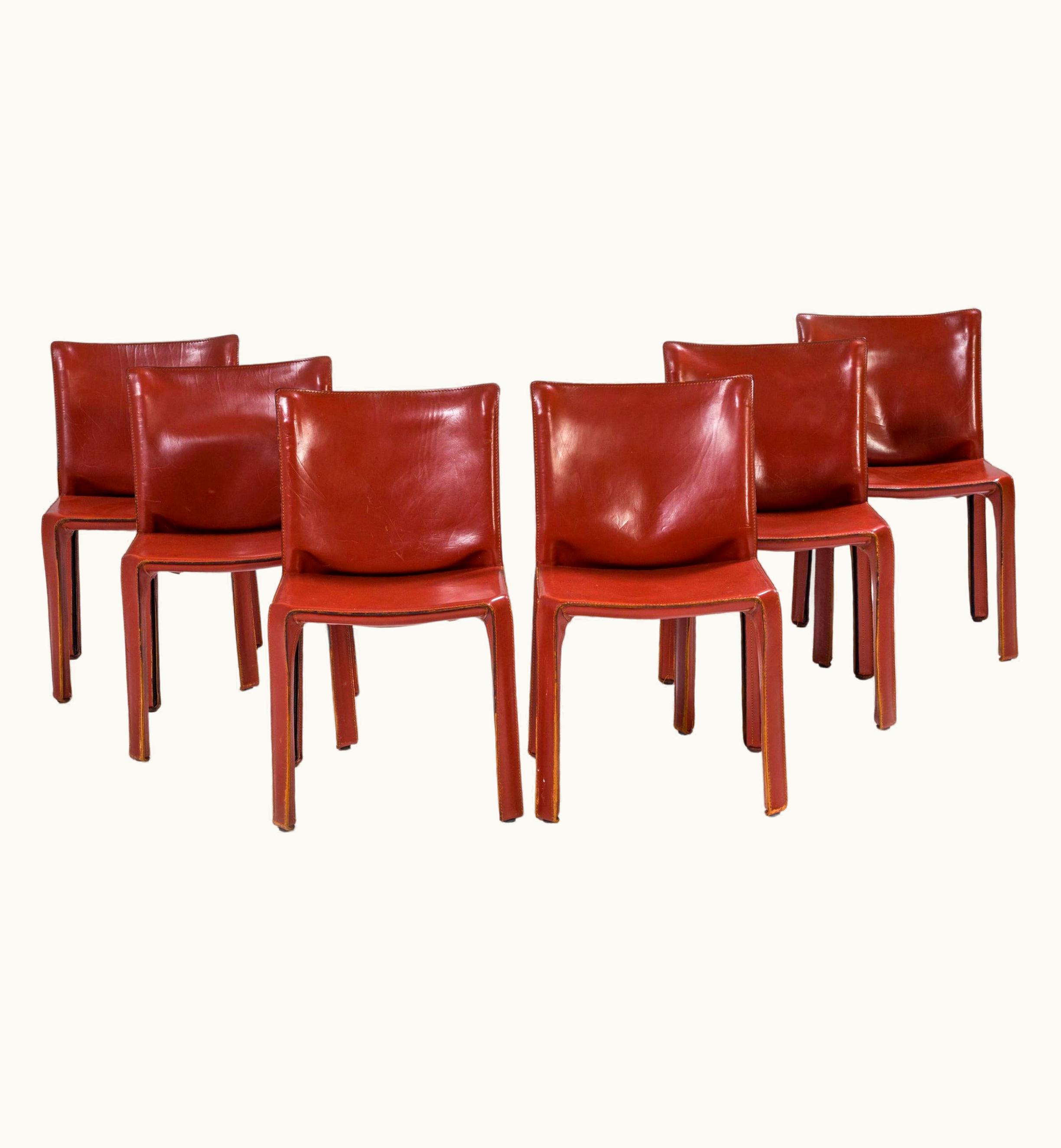 Mario Bellini Mario Bellini Cassina By Mario Bellini Cab 413 Red Leather Chairs, Set Of Six