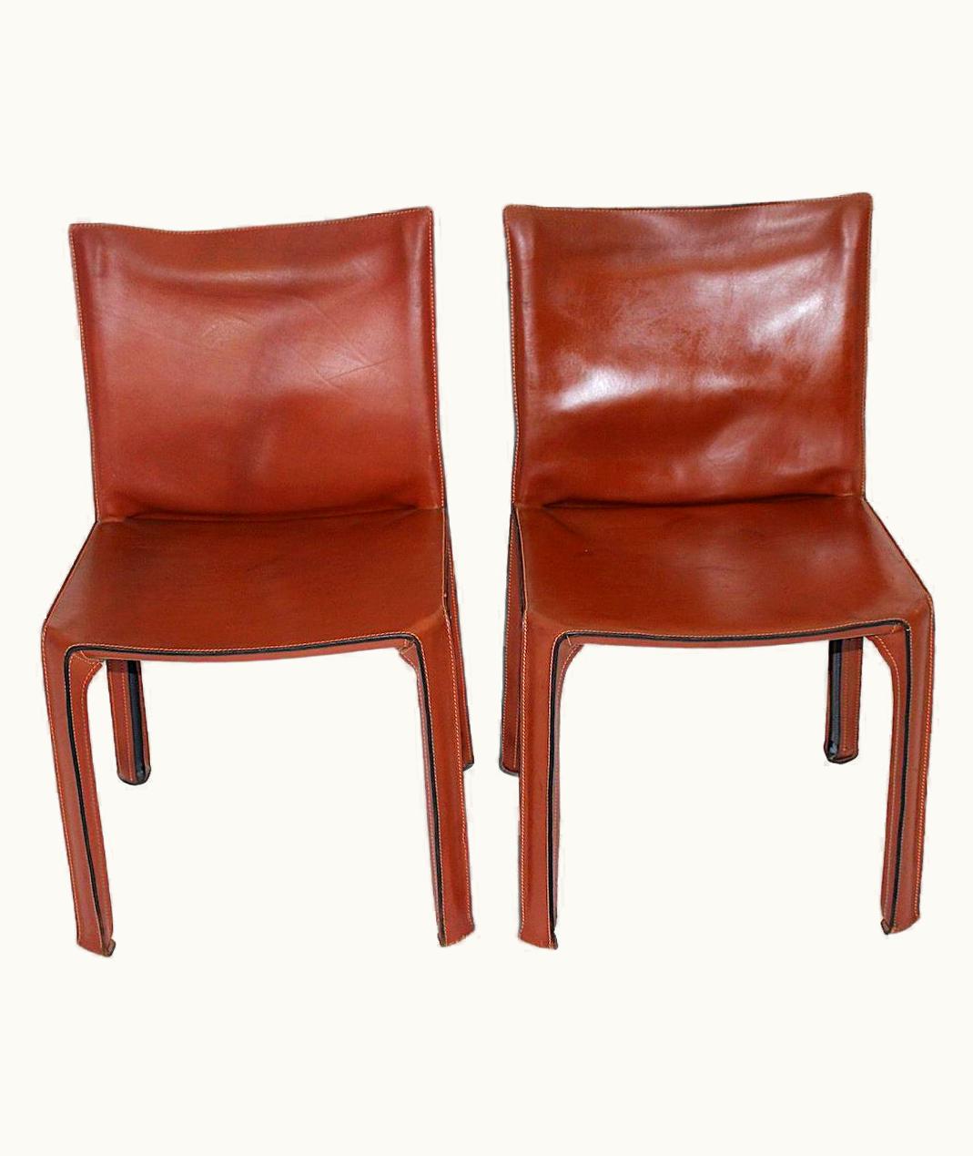 Mario Bellini Mario Bellini Vintage CAB 412 Duo Two Dining Chairs Brown Leather, Italy, 1970s