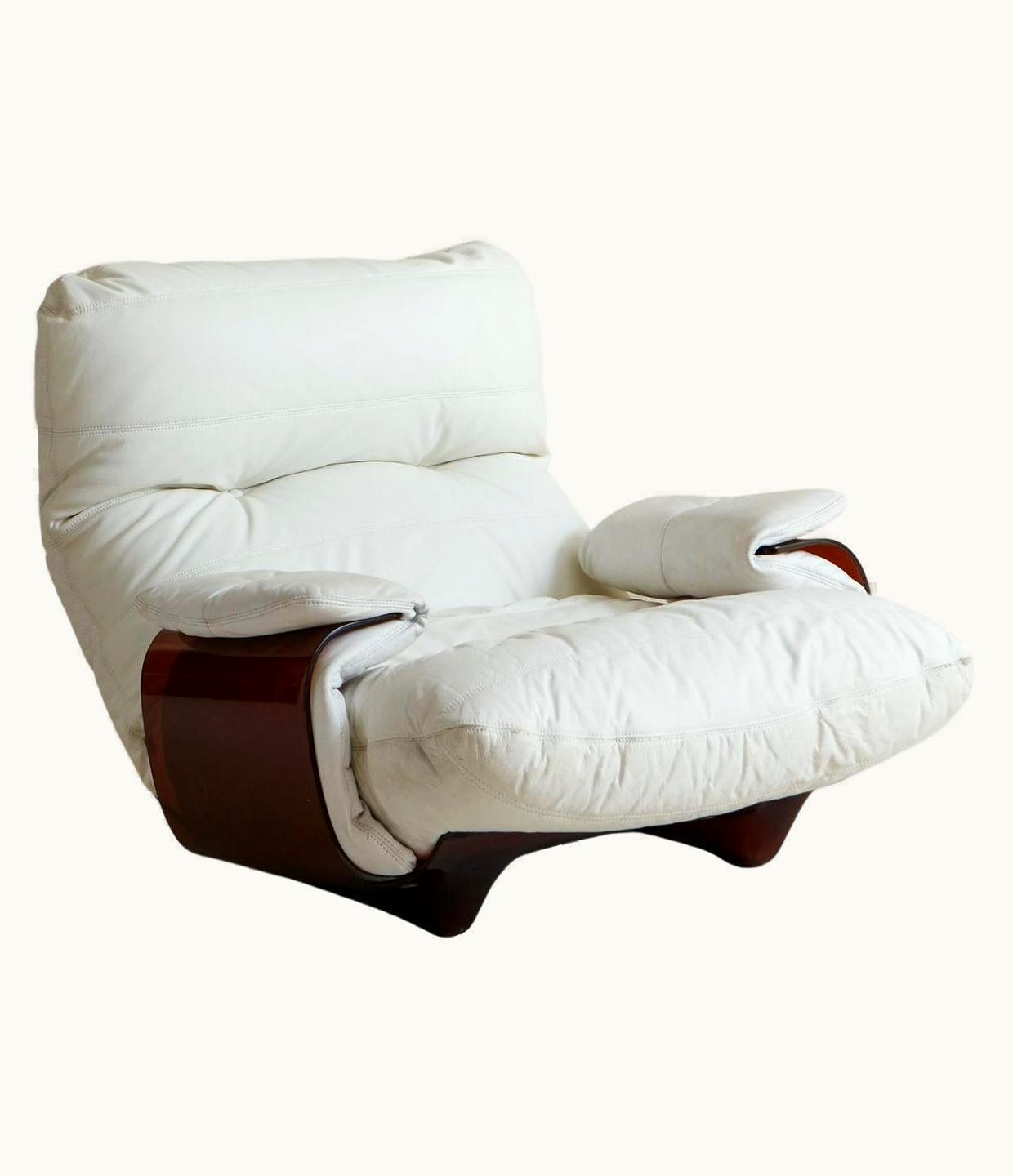 Michel Ducaroy Michel Ducaroy White Leather Marsala Chair By Michel Ducaroy For Ligne Roset, France 1970s