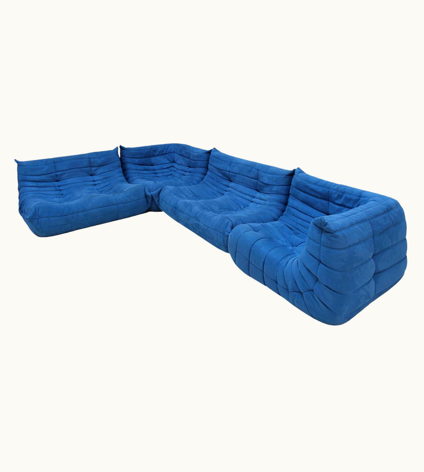 Michel Ducaroy Michel Ducaroy Original Ligne Roset Togo Blue Cotton Velvet Sofa Designed By Michel Ducaroy