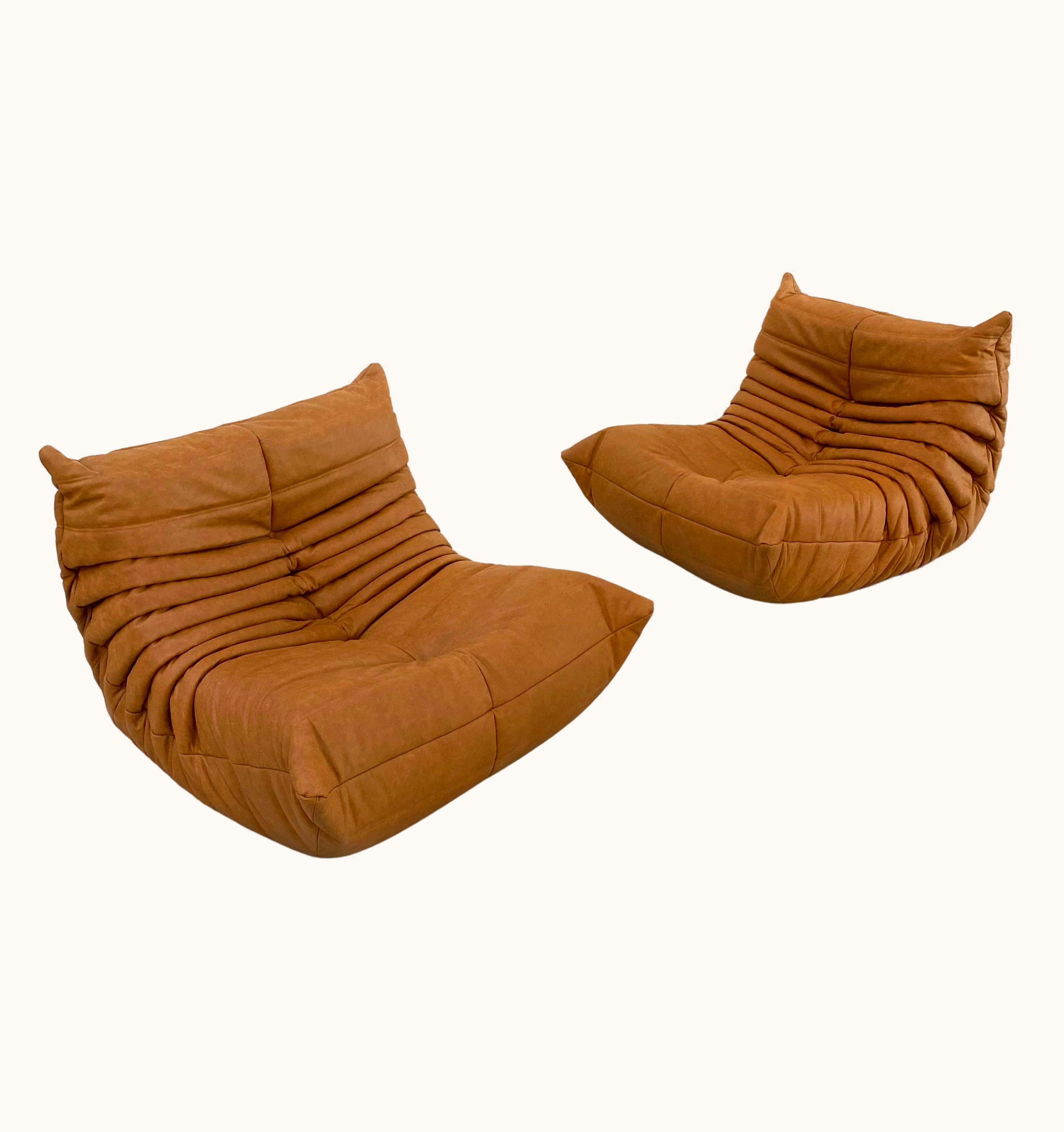 Michel Ducaroy Michel Ducaroy Vintage Togo Chairs In Cognac Leather By M.Ducaroy For Ligne Roset, Set Of 2