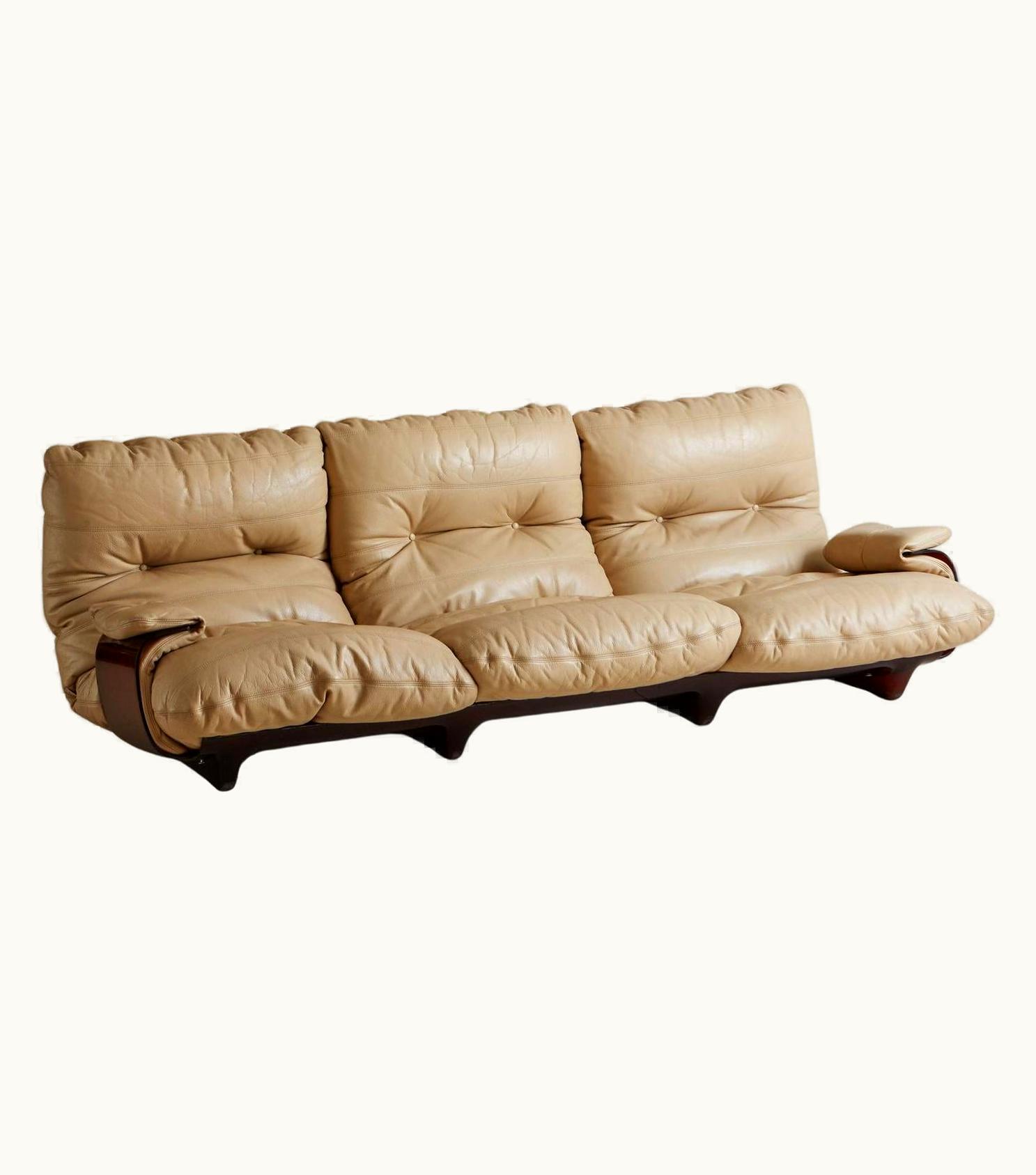 Michel Ducaroy Michel Ducaroy Leather Marsala Three-Seat Sofa By Michel Ducaroy For Lignet Roset, France 1970s