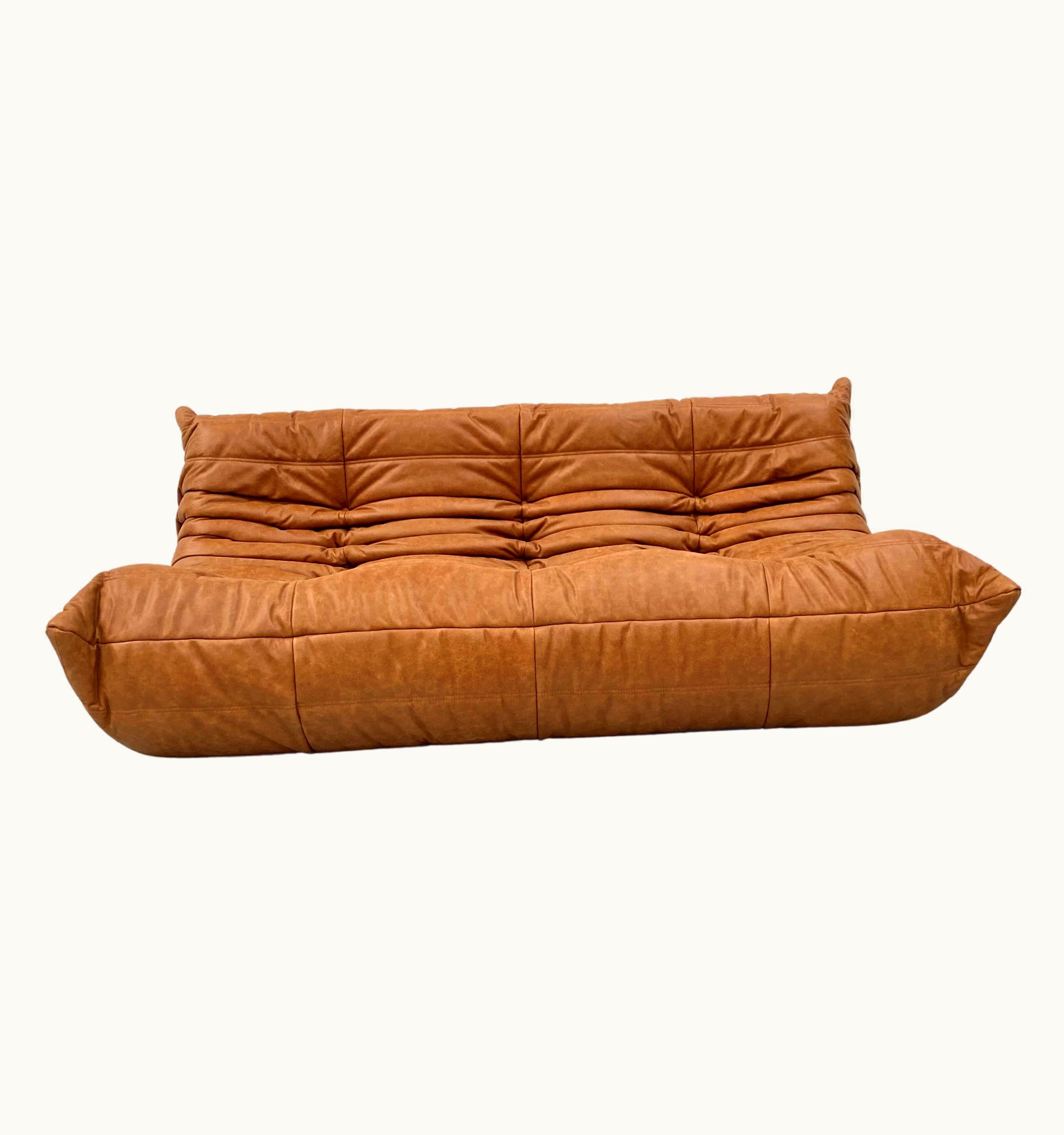 Michel Ducaroy Michel Ducaroy Vintage French Togo Sofa In Cognac Leather By Michel Ducaroy For Ligne Roset