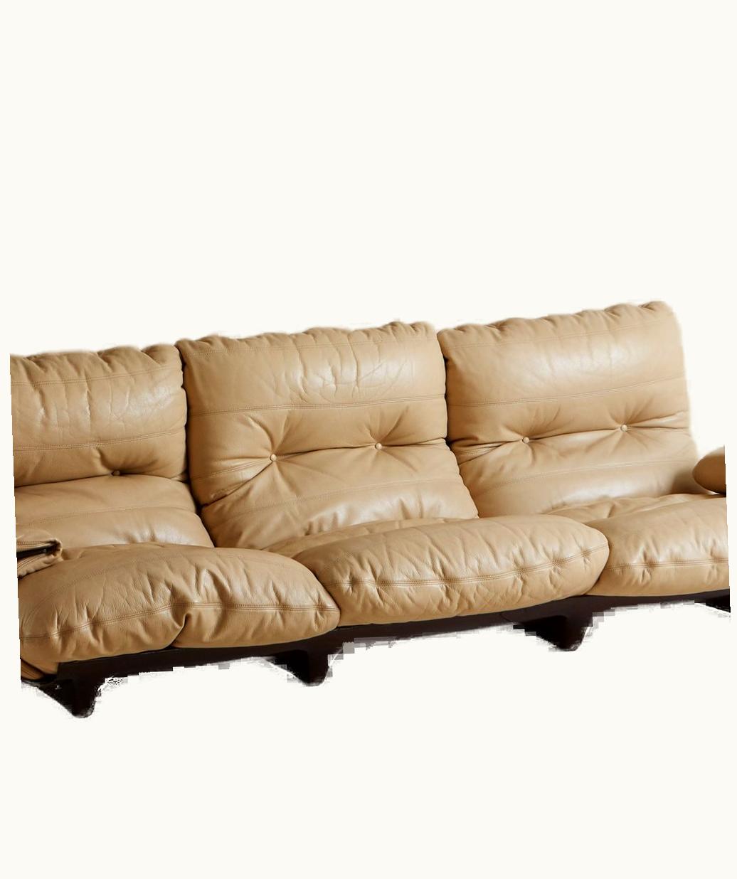 Michel Ducaroy Michel Ducaroy Cream Leather Marsala Three-Seat Sofa By Michel Ducaroy For Lignet Roset, France