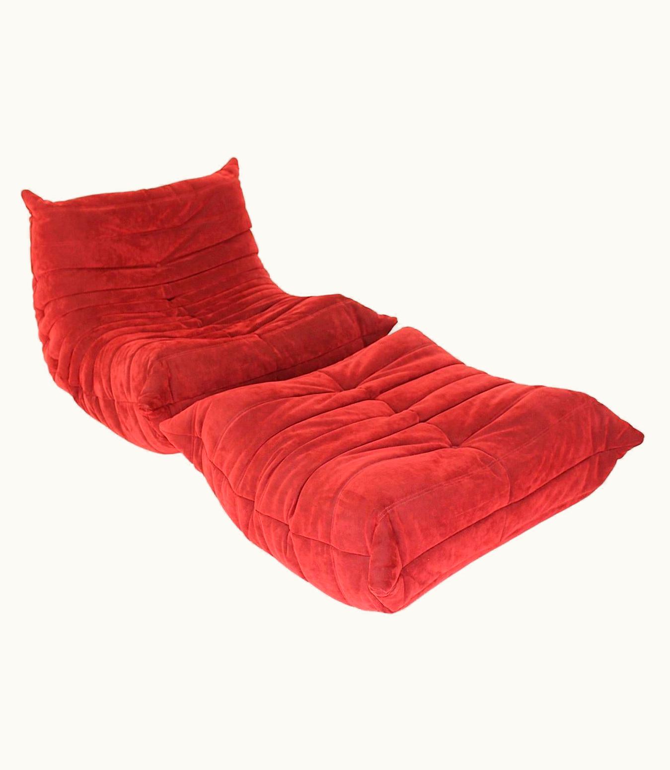 Michel Ducaroy Michel Ducaroy Space Age Red Ultra Suede Vintage Modular Chair Stool Togo Michel Ducaroy 1973