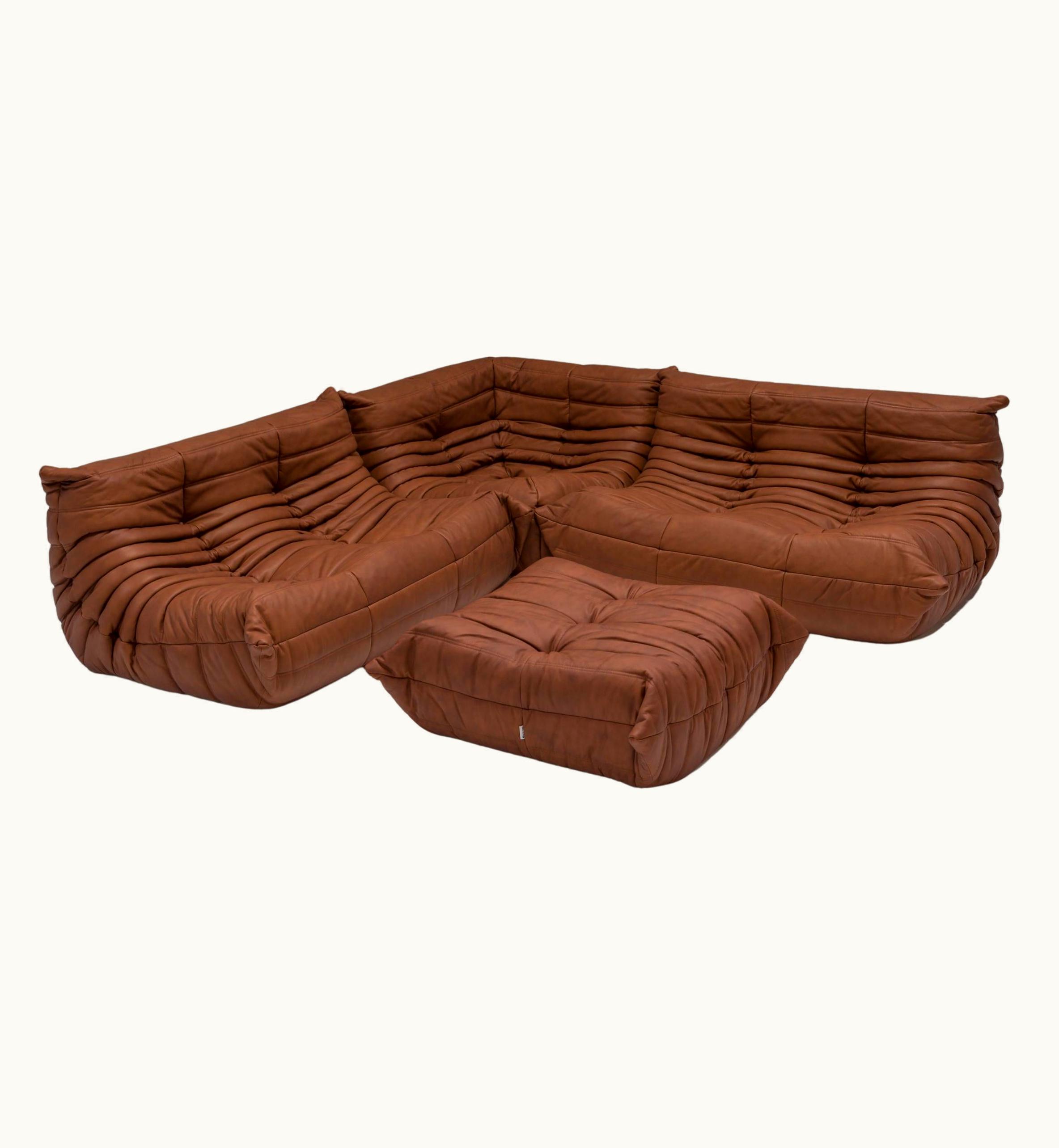 Michel Ducaroy Ligne Roset By Michel Ducaroy Togo Brown Leather Sofa, Set Of 4