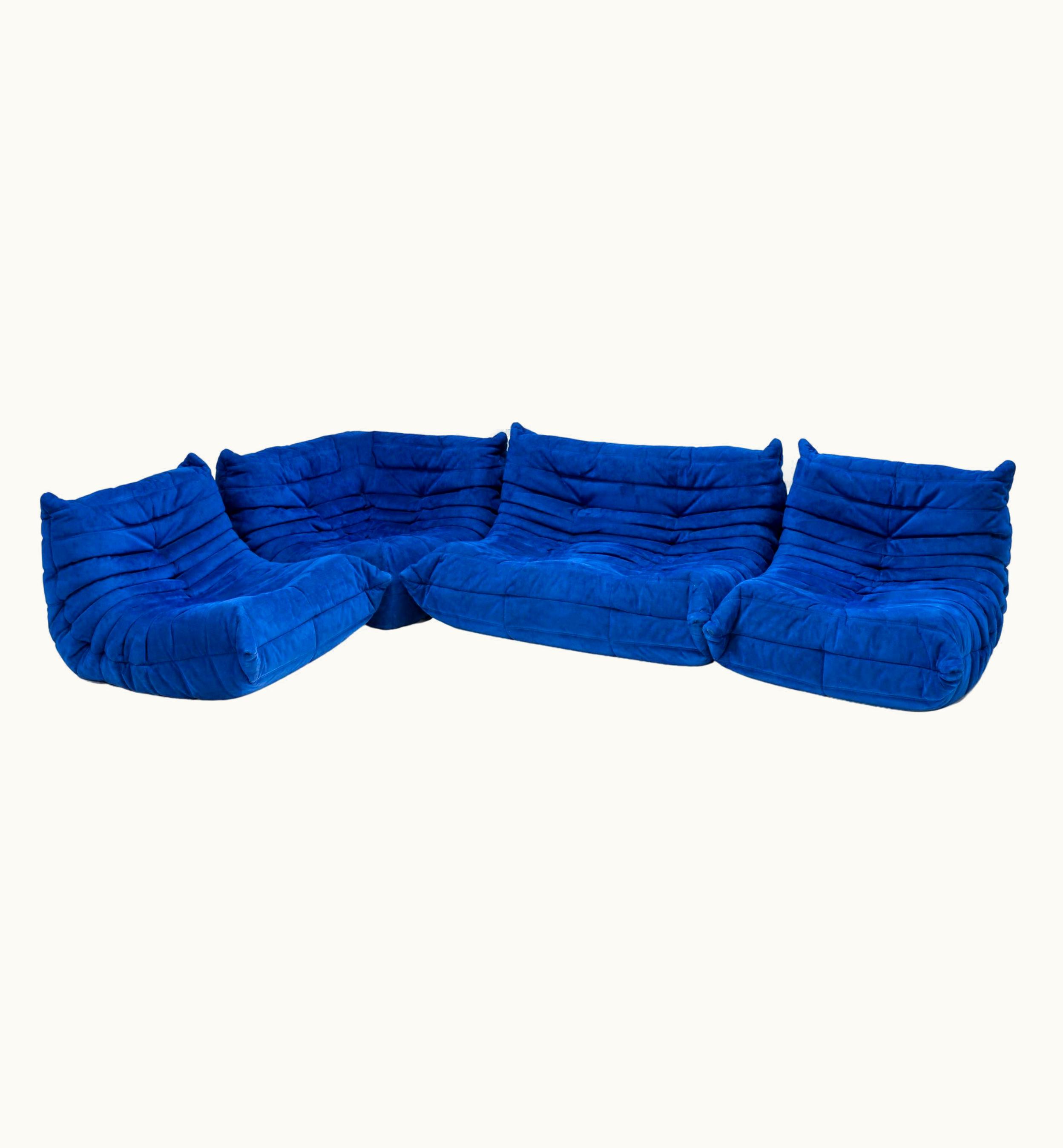 Michel Ducaroy Ligne Roset By Michel Ducaroy Blue Alcantara Togo, Set Of Four
