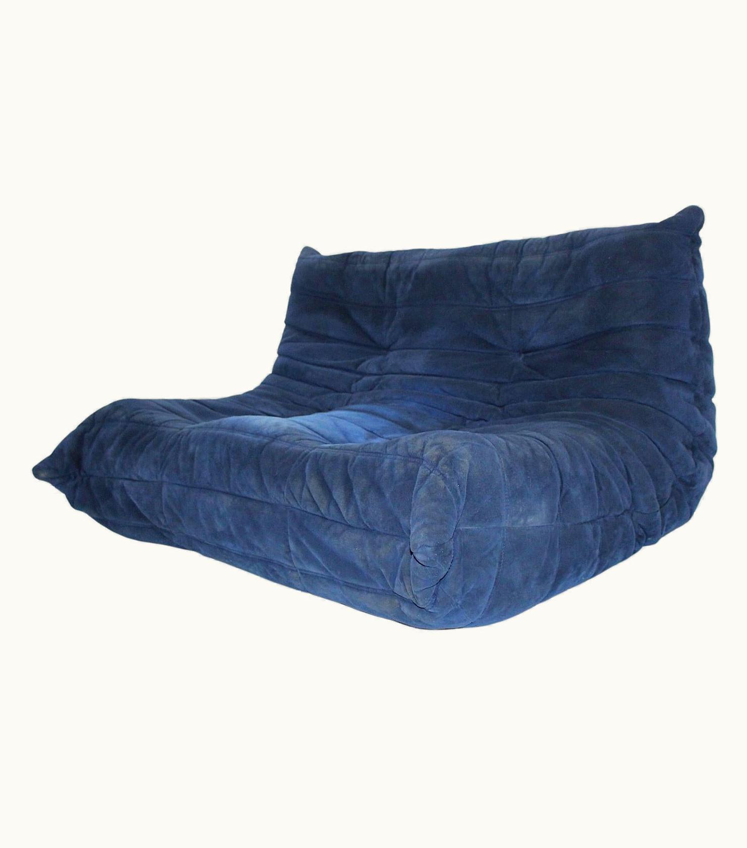 Michel Ducaroy Michel Ducaroy Space Age Togo Love Seat Two Seater Blue Ultra Suede Ligne Roset 1970s France