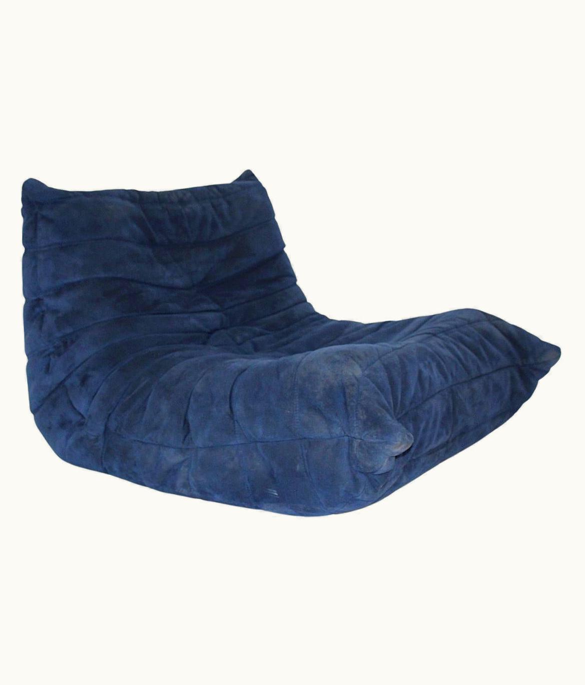 Michel Ducaroy Michel Ducaroy Togo Space Age Authentic Blue Ultra Suede Chair One Seater Ligne Roset 1970