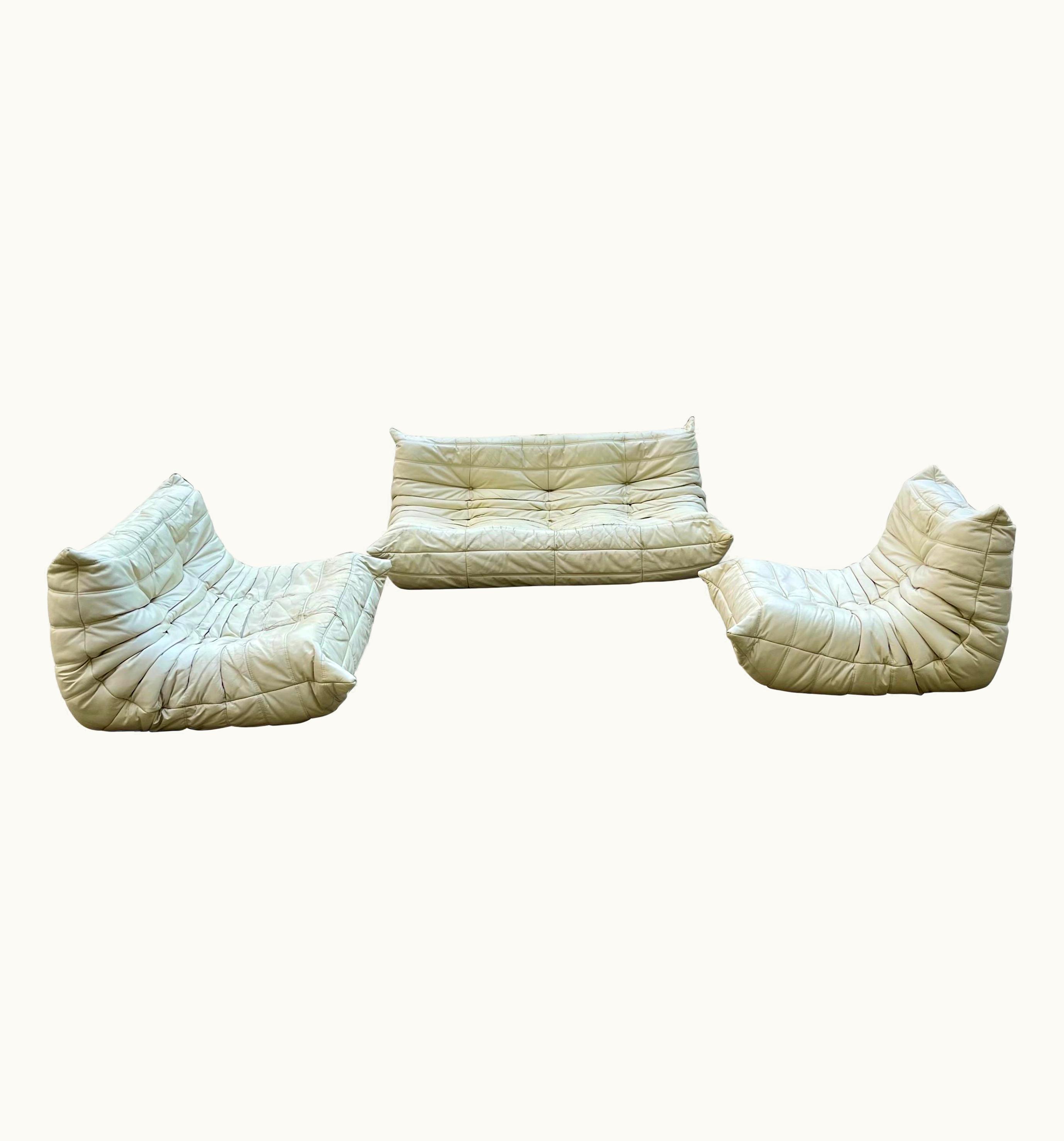 Michel Ducaroy Michel Ducaroy Ligne Roset 'Togo' Signed Authentic In Original Patinated Leather 1970s