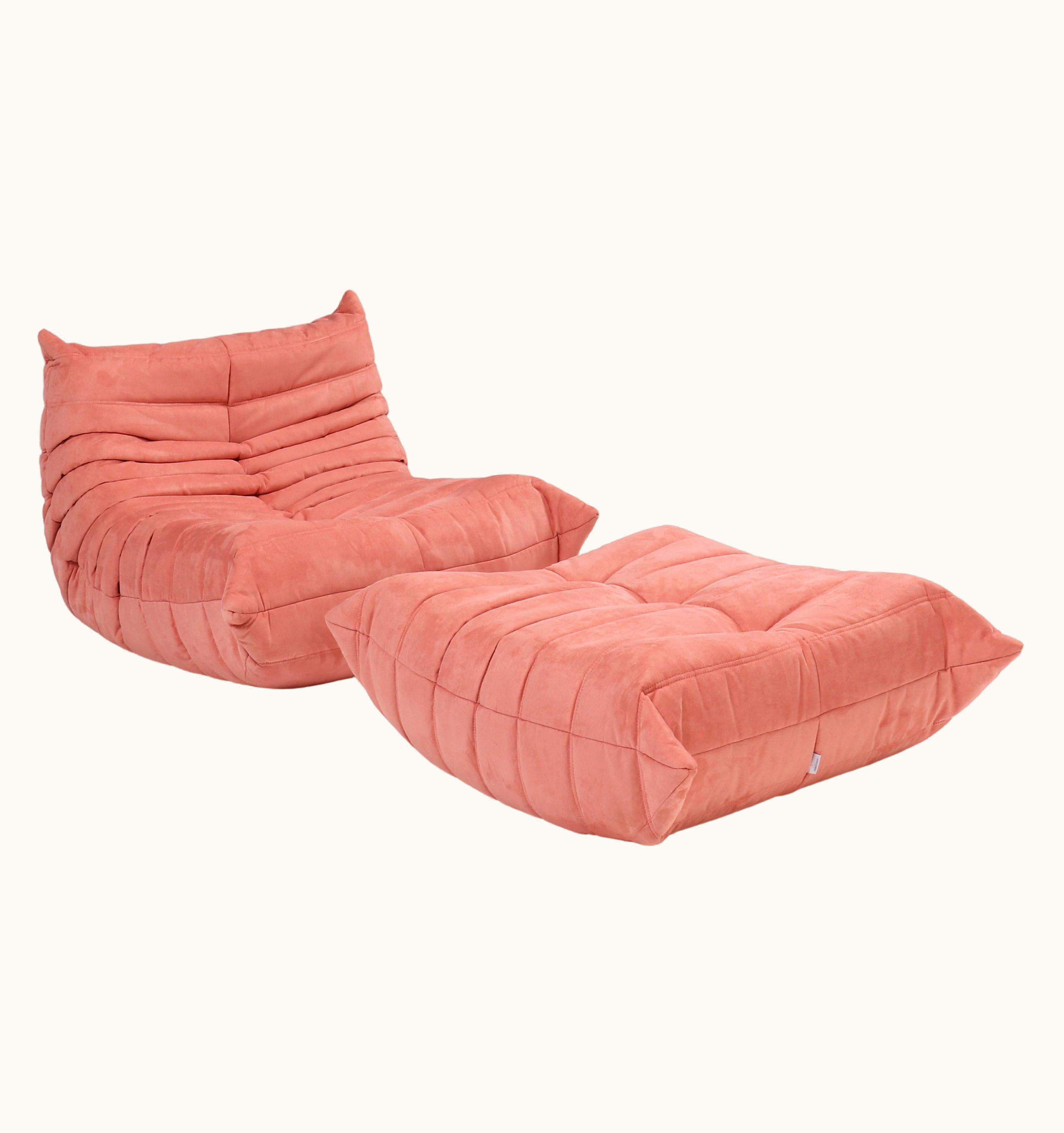 Michel Ducaroy Ligne Roset By Michel Ducaroy Togo Pink Armchair And Footstool, Set Of Two