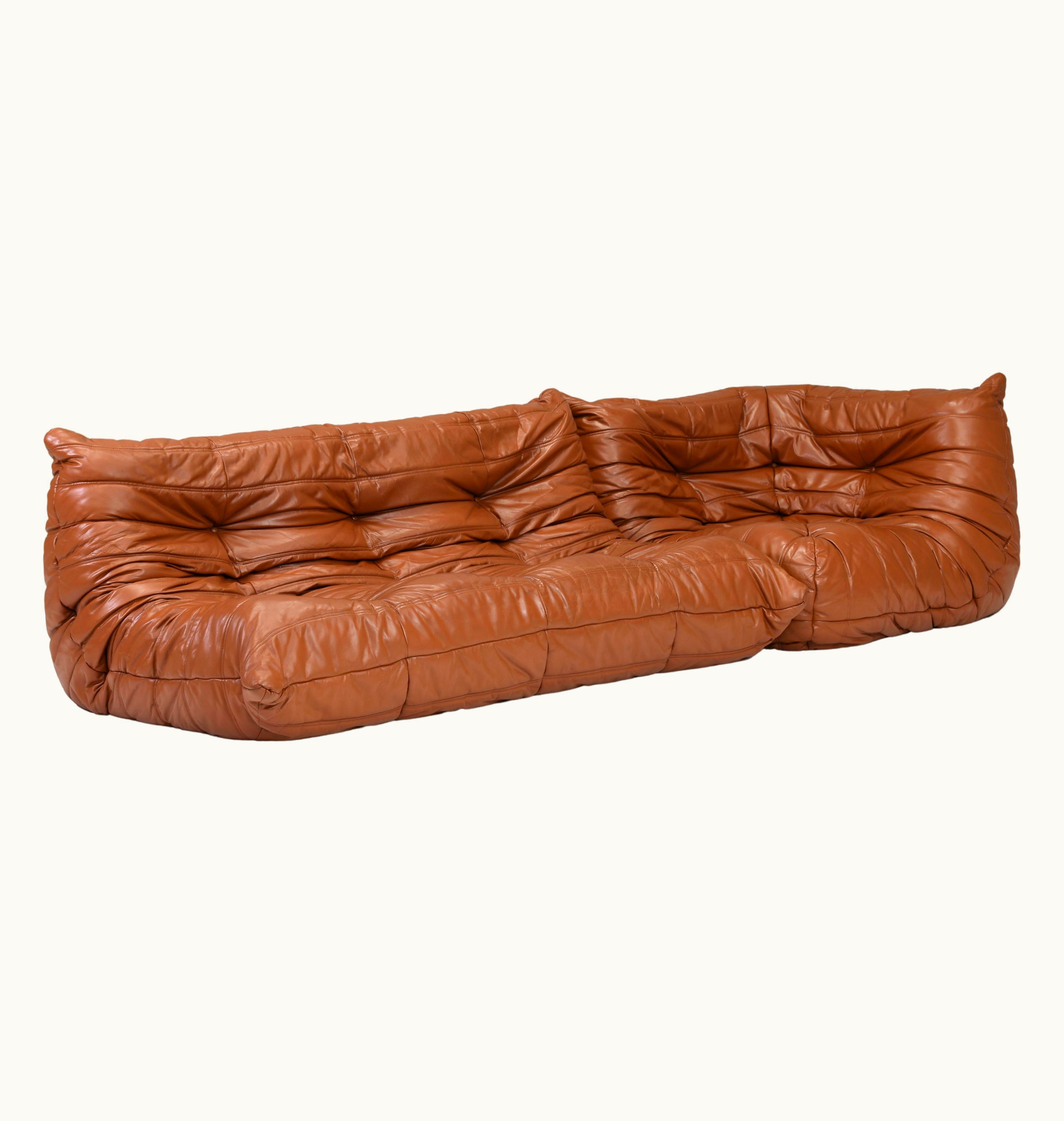 Michel Ducaroy Michel Ducaroy Togo Ligne Roset Sofa By Michel Ducaroy In Tan Leather, France, Circa 1970