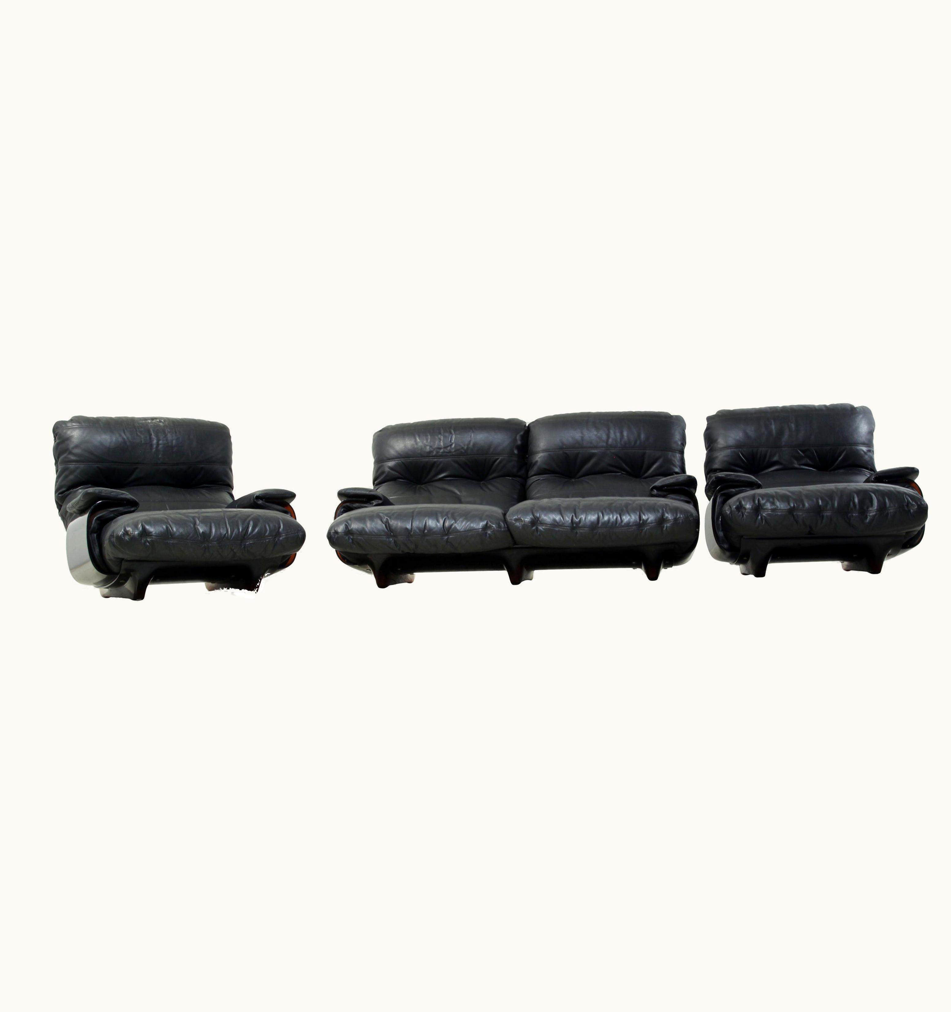 Michel Ducaroy Michel Ducaroy Ligne Roset Sofa Set In Brown Perspex With Black Leather
