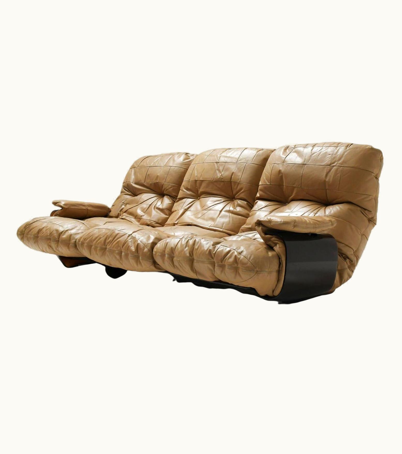 Michel Ducaroy Michel Ducaroy Vintage Marsala Sofa, Beige Patchwork Leather By Michel Ducaroy For Ligne Roset