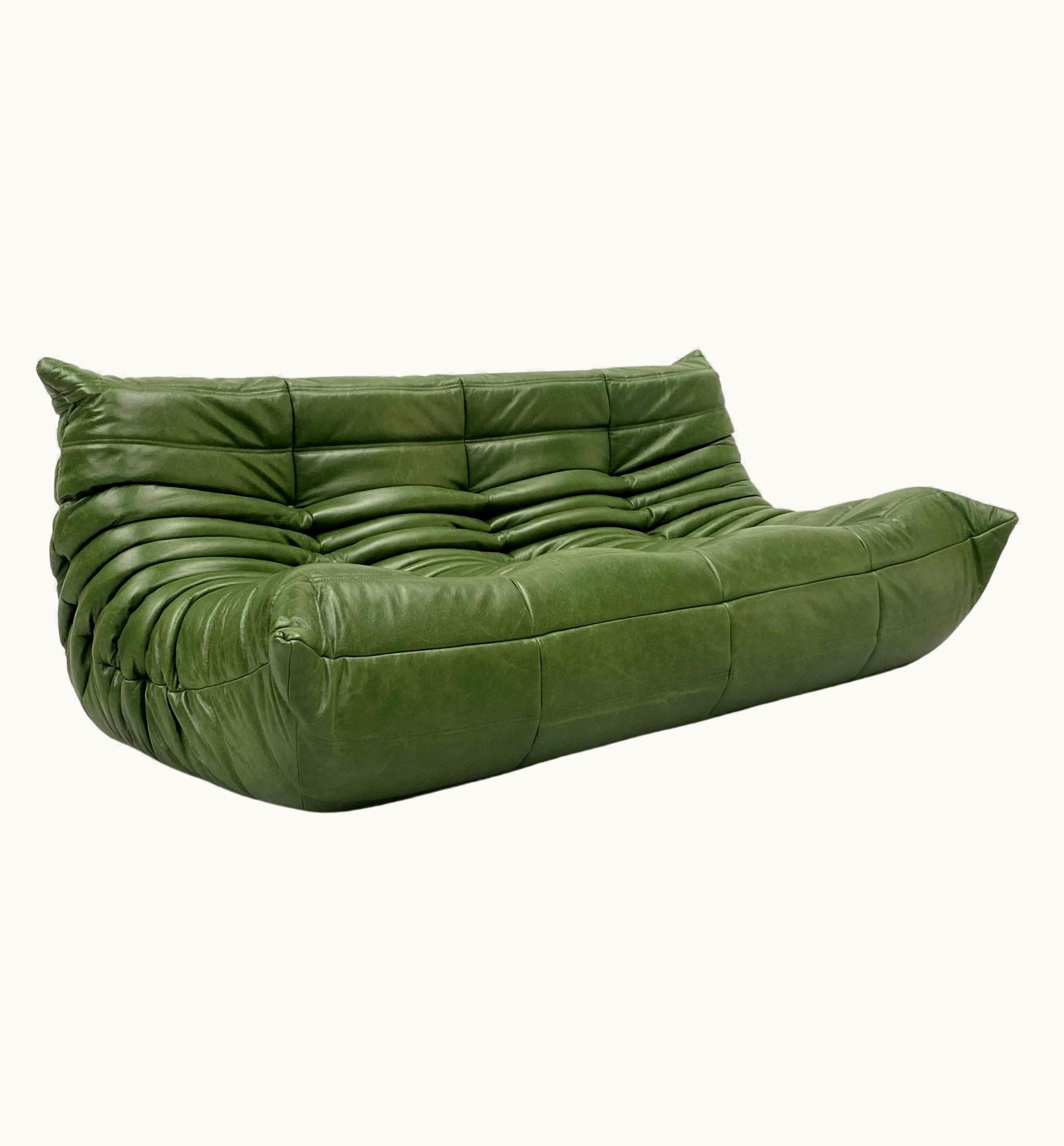Michel Ducaroy Michel Ducaroy Vintage French Togo Sofa In Green Leather By Michel Ducaroy For Ligne Roset