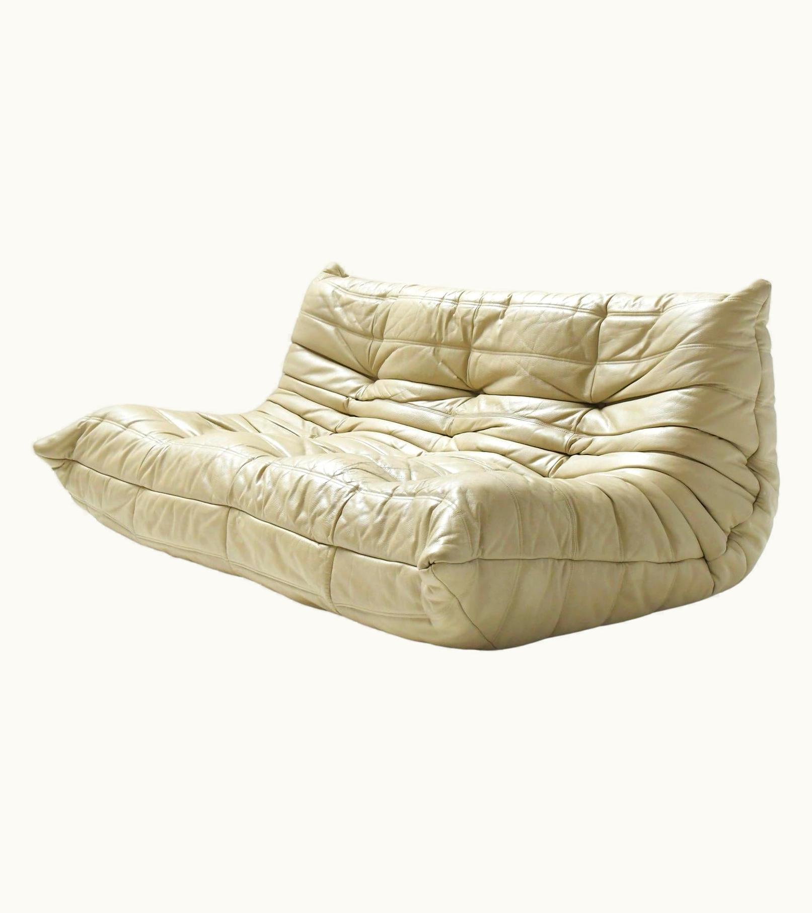 Michel Ducaroy Michel Ducaroy Original Vintage Togo Cream Leather By Michel Ducaroy For Ligne Roset, France