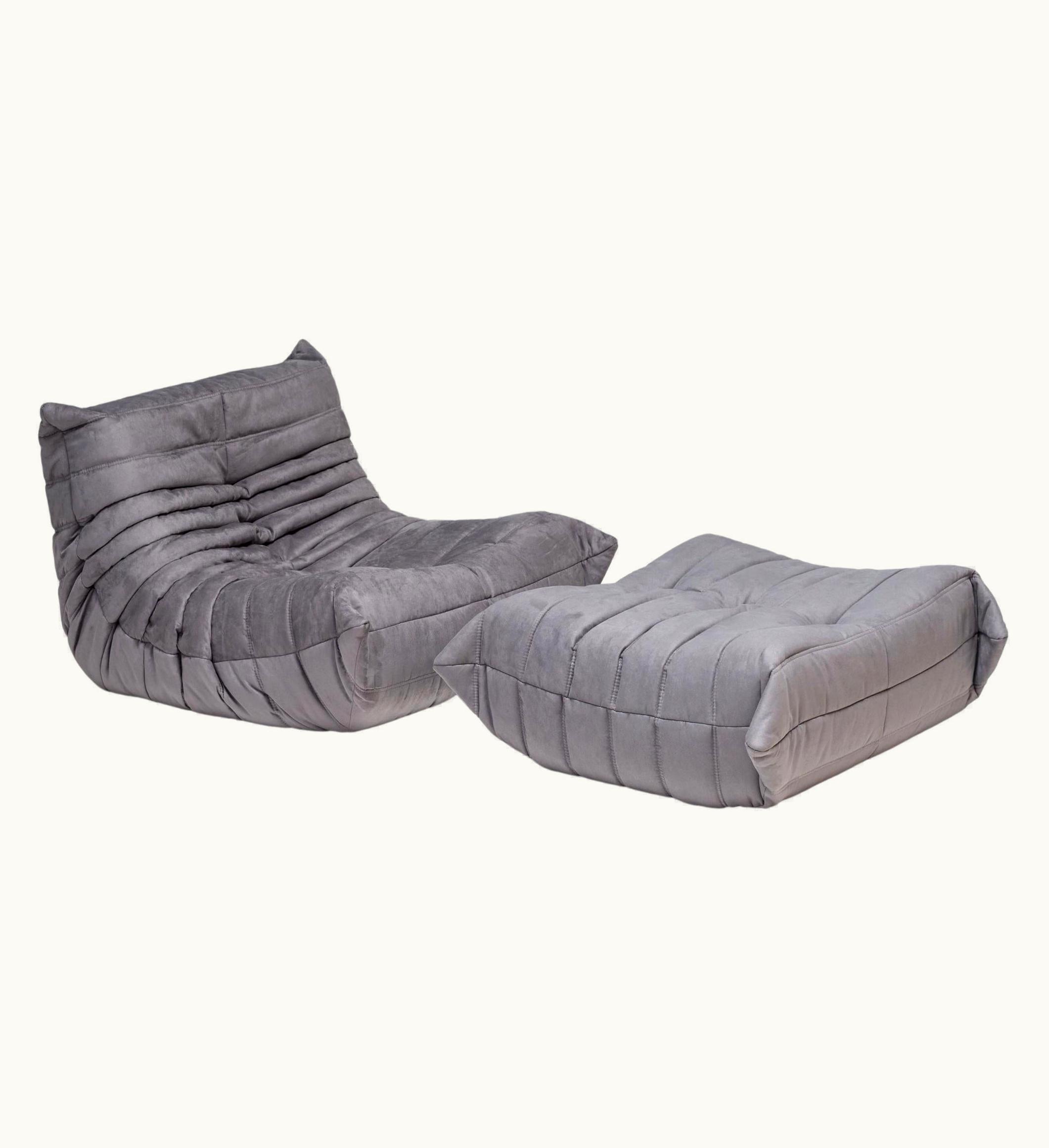 Michel Ducaroy Michel Ducaroy Ligne Roset Togo Grey Armchair And Footstool By Michel Ducaroy, Set Of 2