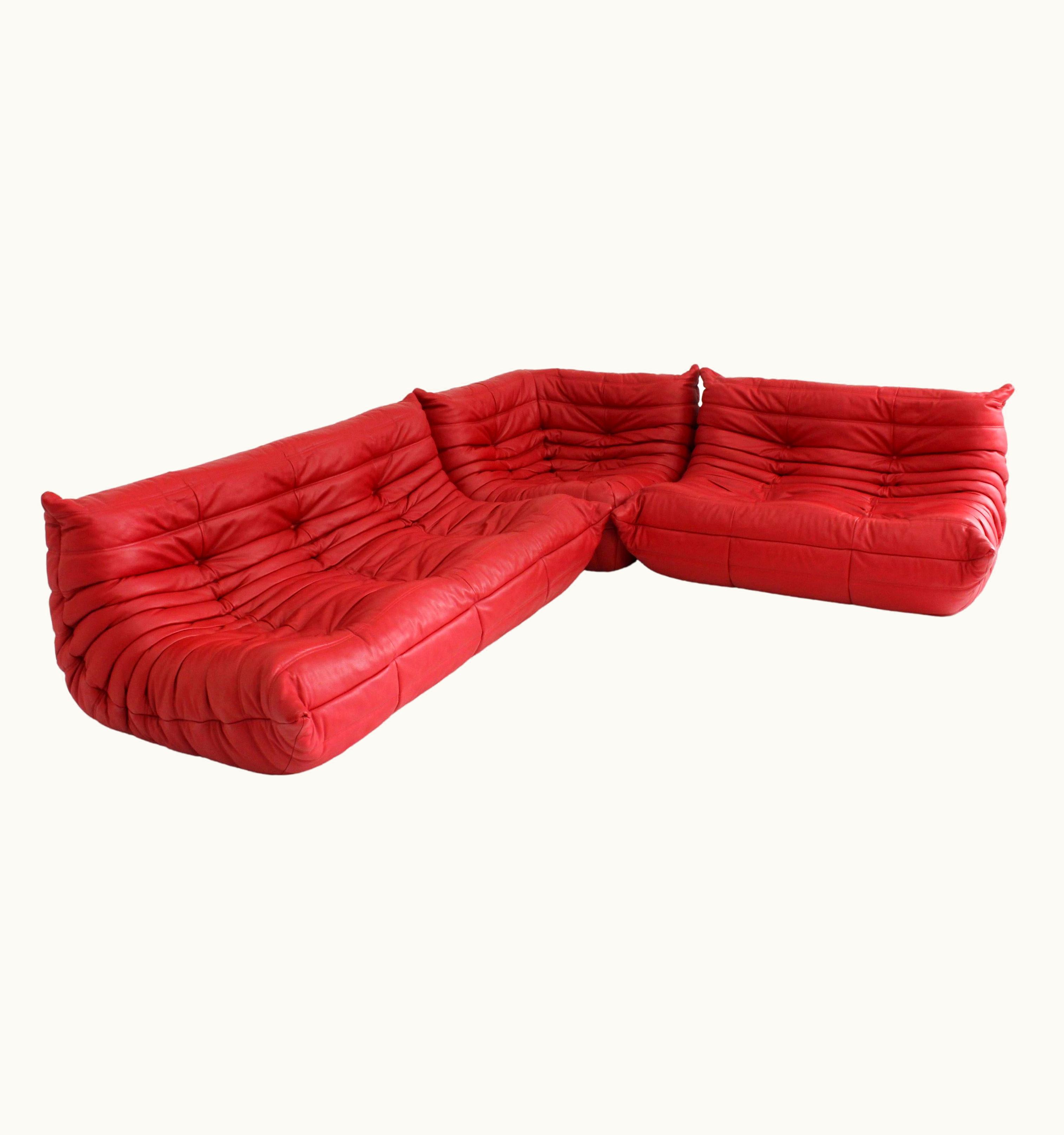 Michel Ducaroy Michel Ducaroy Original Ligne Roset Togo Sofa Set Red Leather