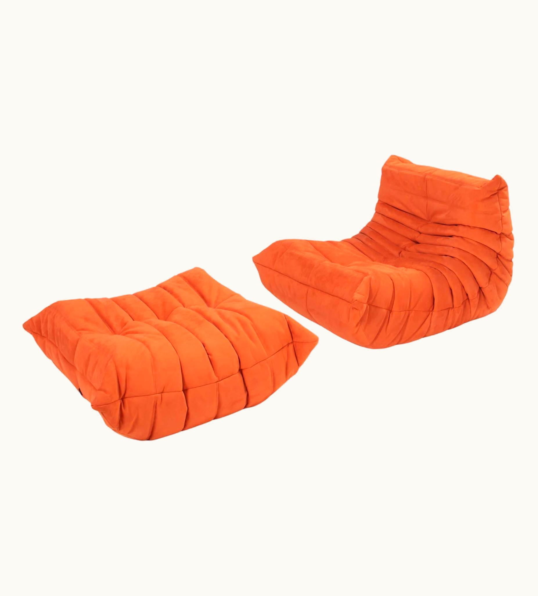 Michel Ducaroy Michel Ducaroy Ligne Roset Togo Orange Armchair And Footstool By Michel Ducaroy, Set Of 2