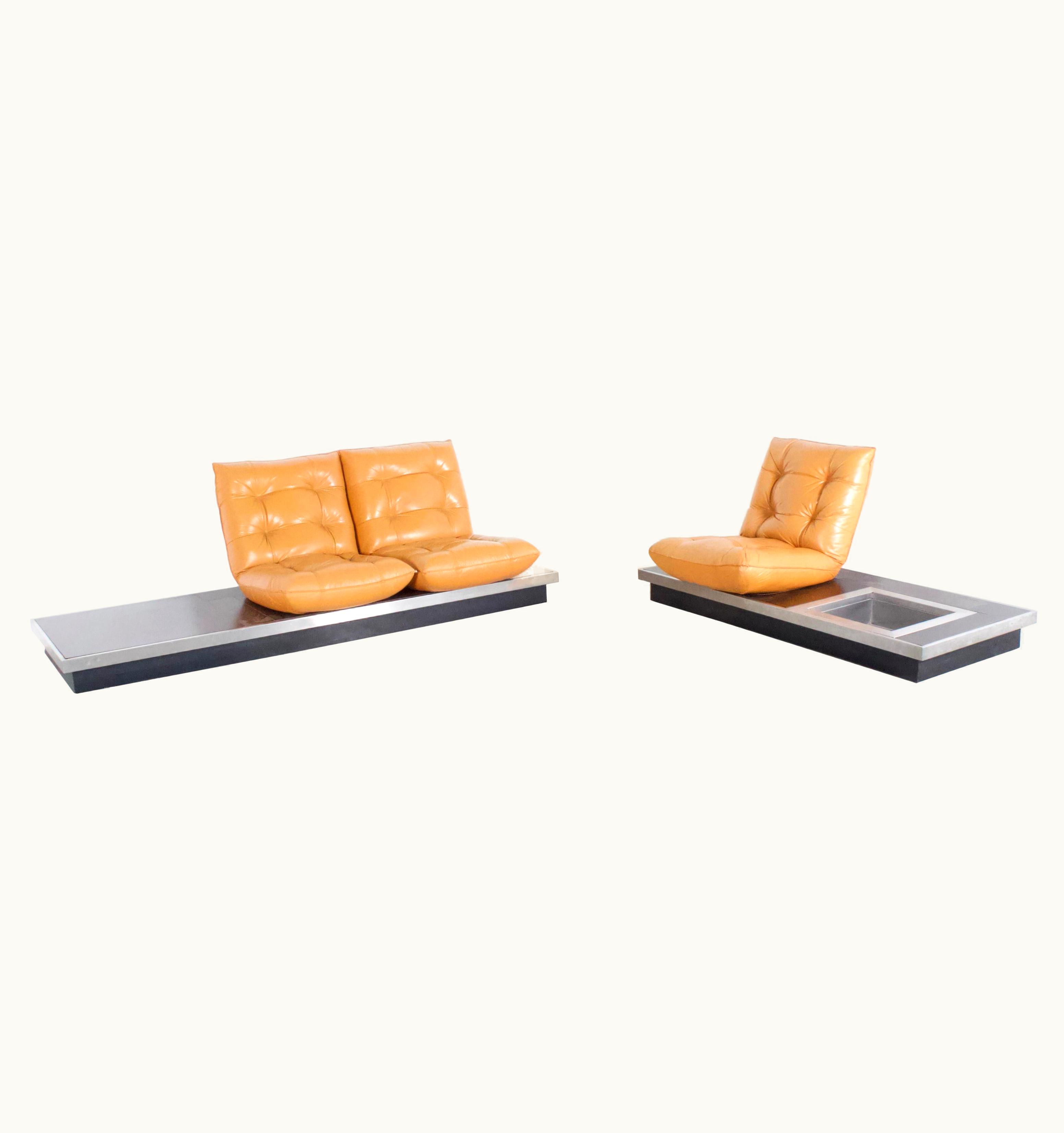 Michel Ducaroy Michel Ducaroy Ultra Rare Michel Ducaroy Platform Sofas In Cognac Leather, 1970s