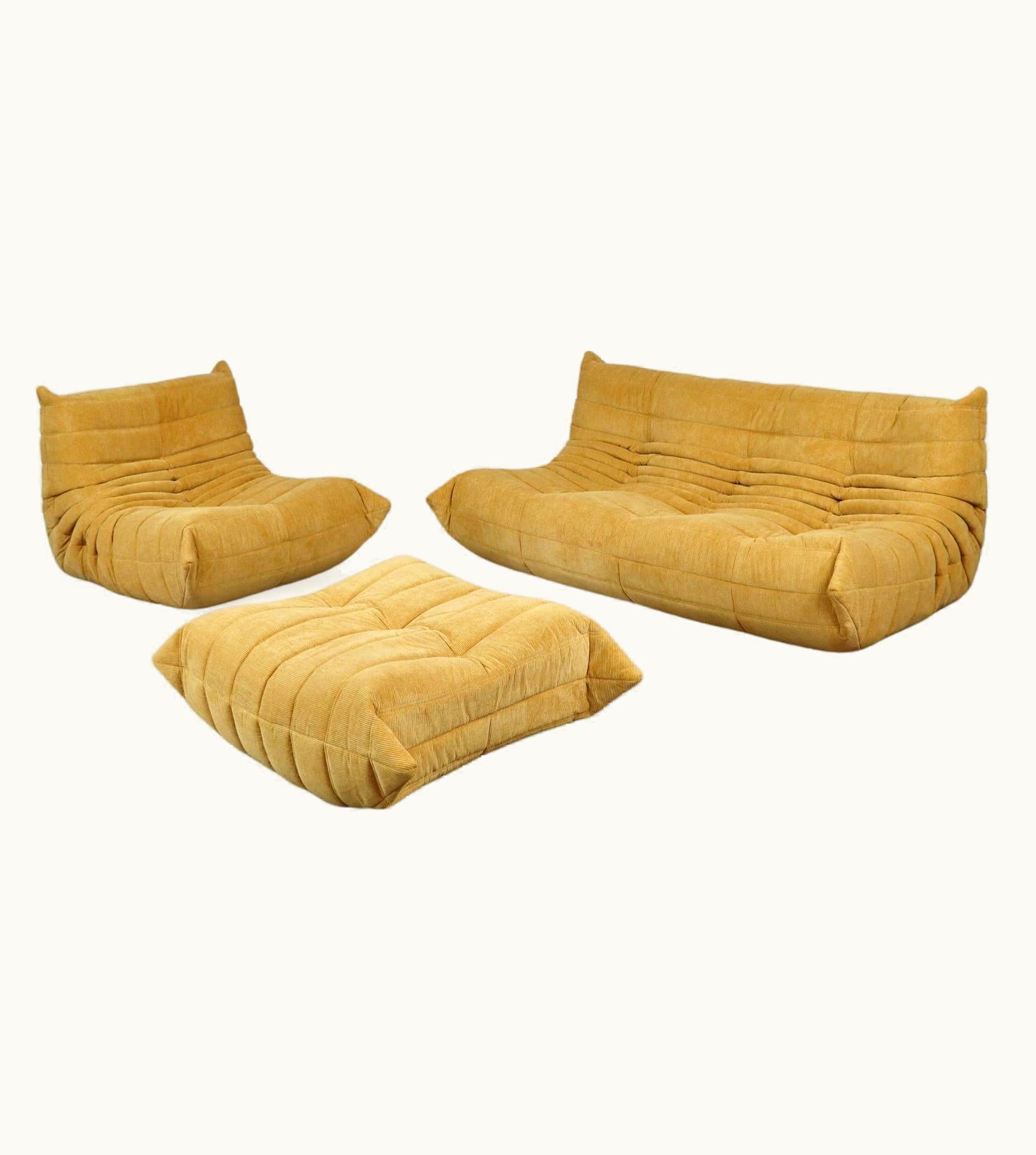 Michel Ducaroy Michel Ducaroy Original Ligne Roset Togo Seating Group In Mustard Corduroy By Michel Ducaroy