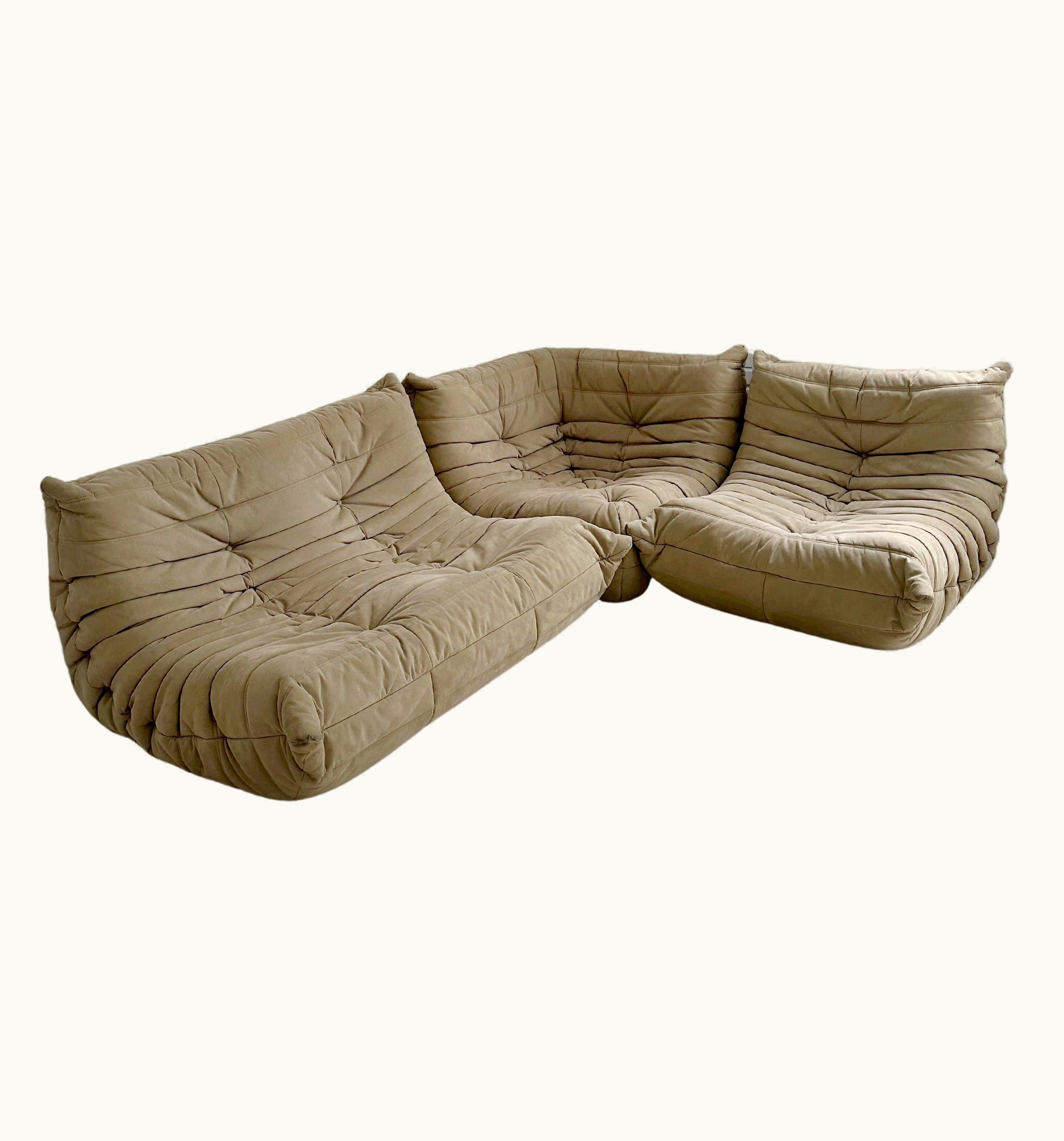 Michel Ducaroy Michel Ducaroy 3 Piece TOGO Sofa Set By Michel Ducaroy For Ligne Roset In Sand Alcantara