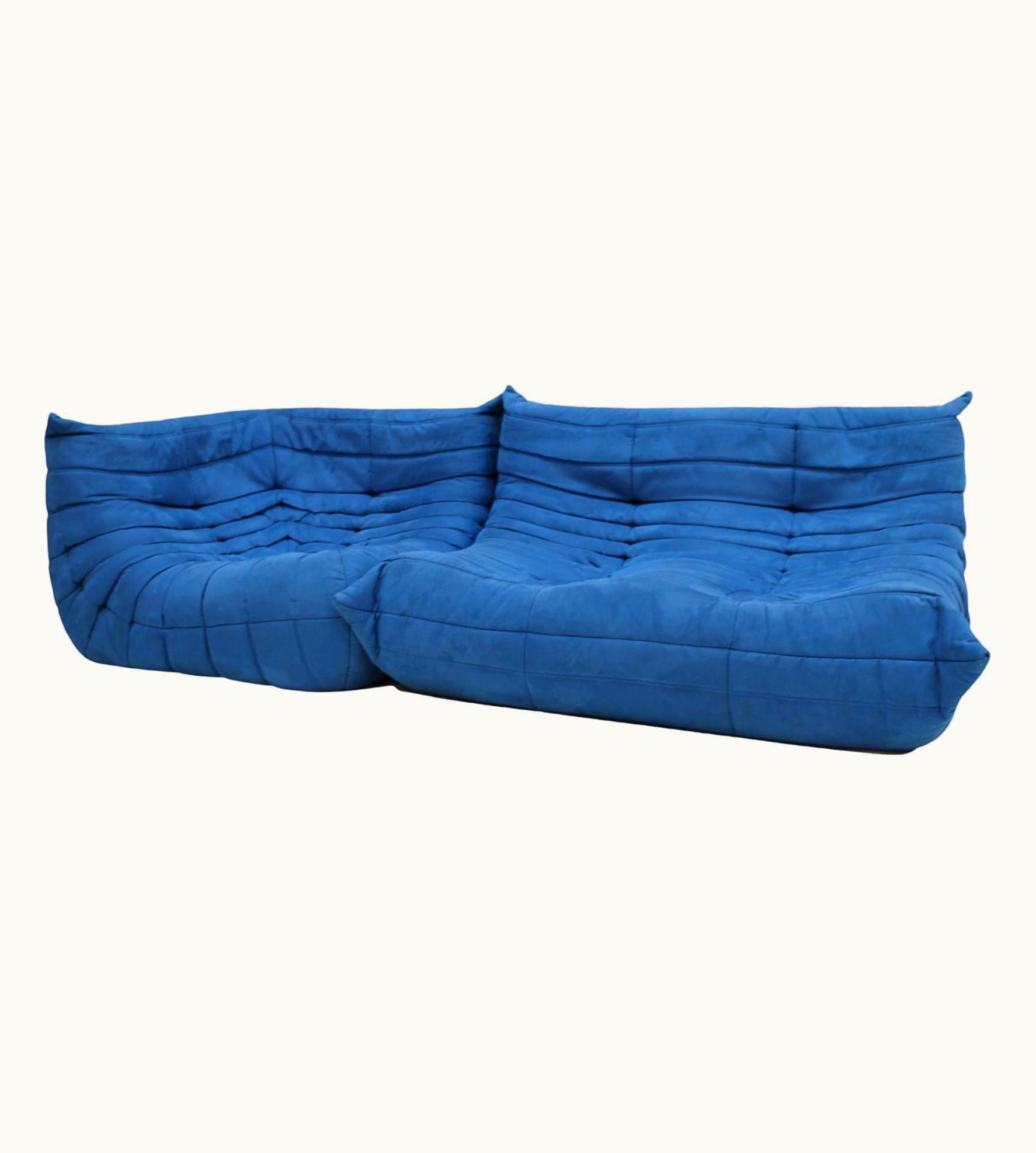 Michel Ducaroy Michel Ducaroy Original Ligne Roset Togo In Blue Cotton Velvet Sofa Designed By Michel Ducaroy