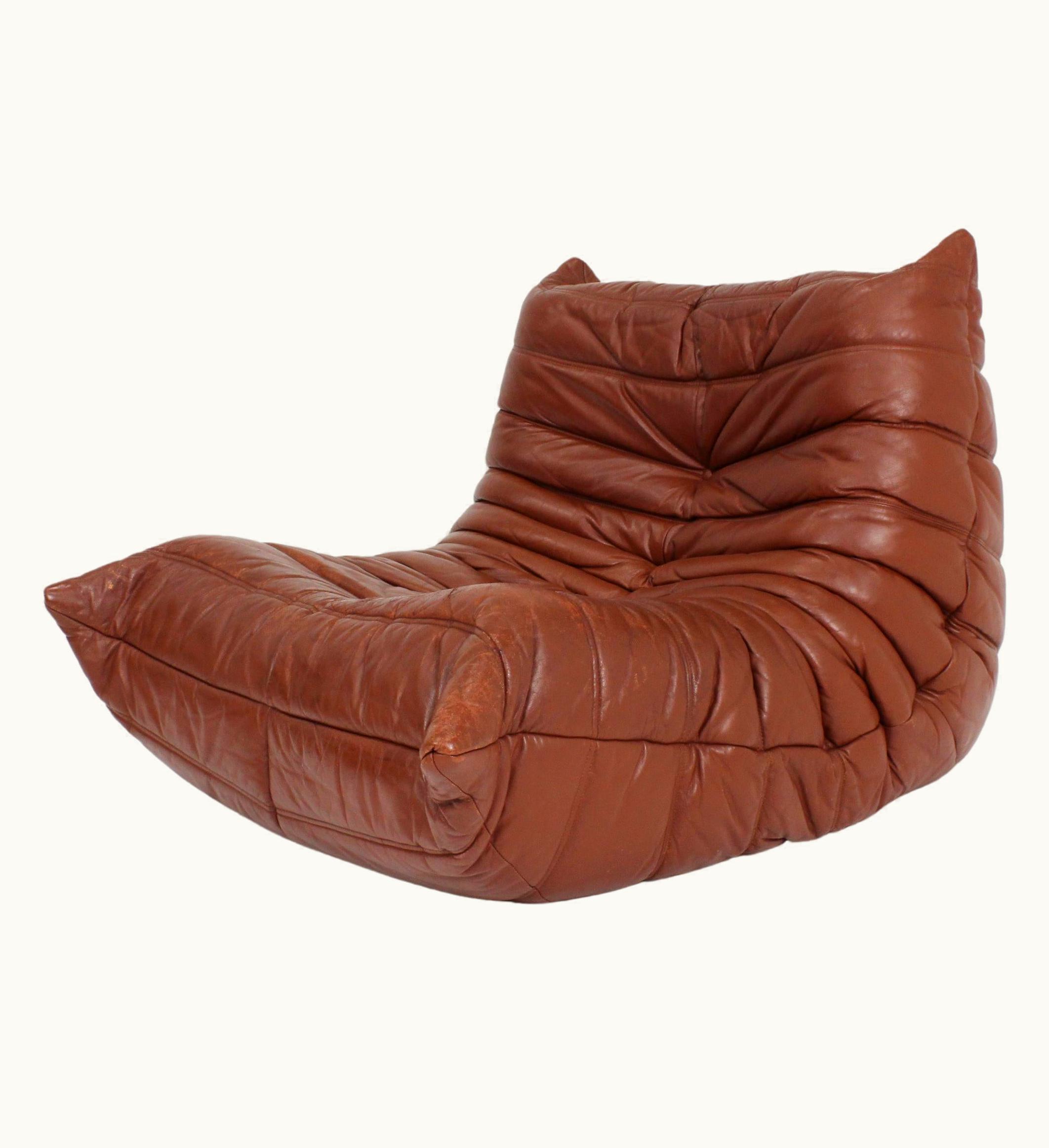 Michel Ducaroy Michel Ducaroy Original Togo Ligne Roset Cognac Leather Armchair 90s