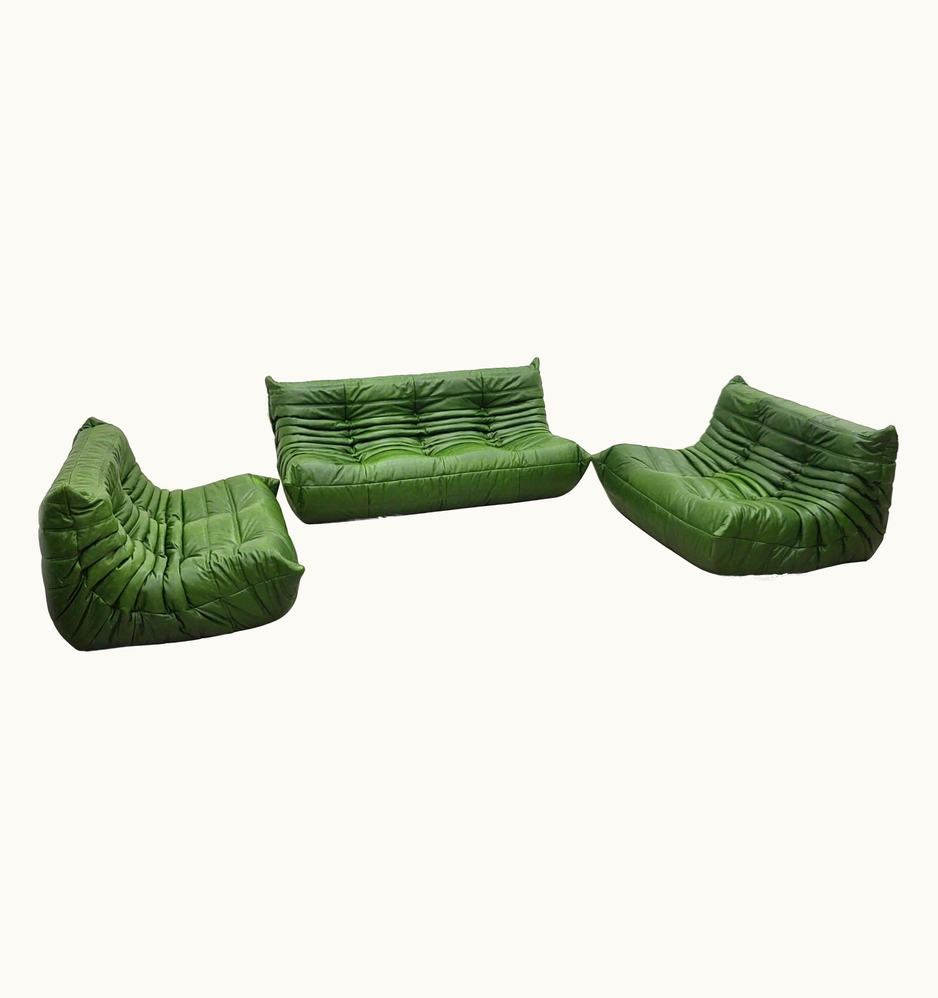 Michel Ducaroy Michel Ducaroy Vintage Green Togo Seating Group Sofa By Michel Ducaroy For Ligne Roset 1973