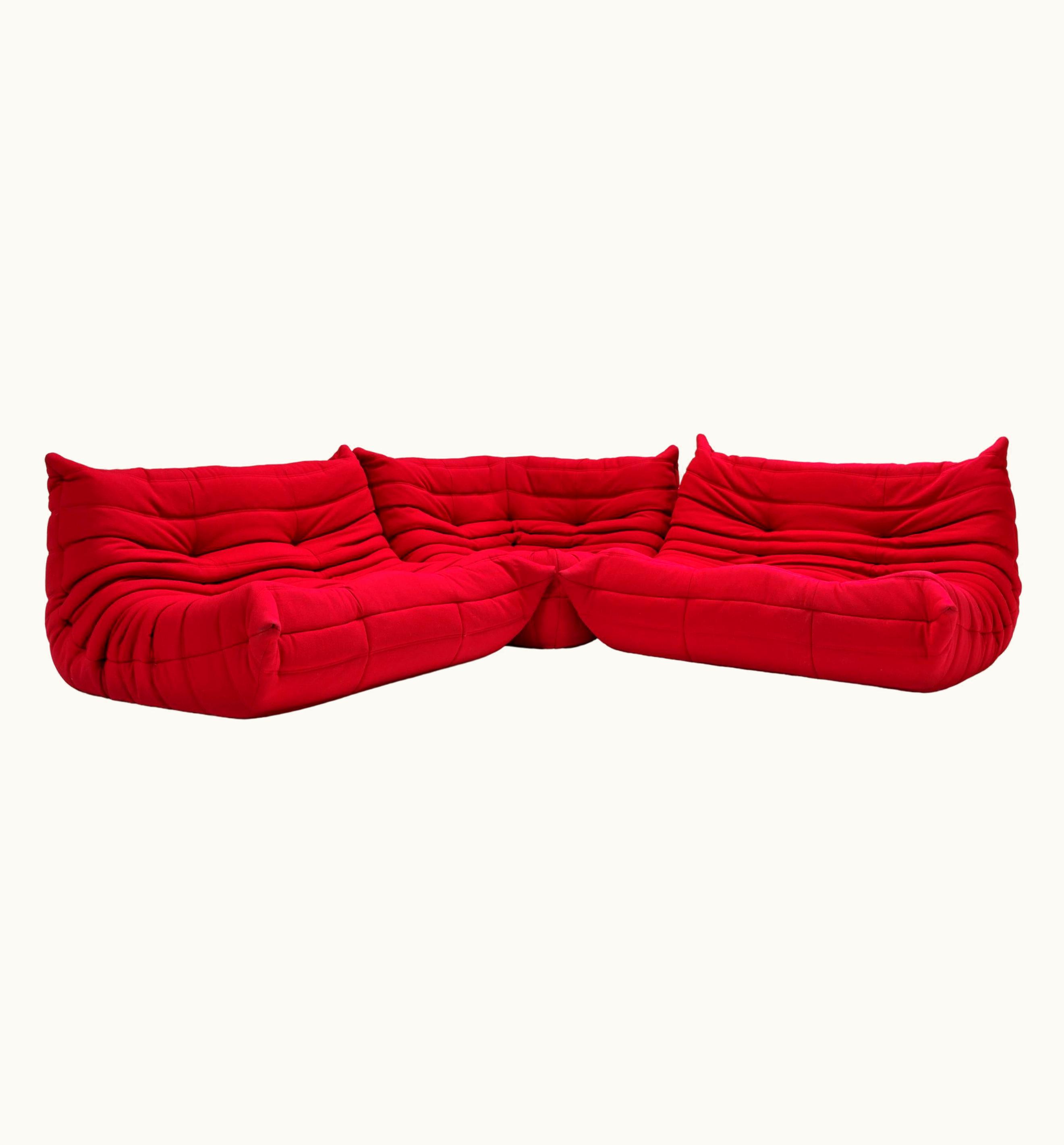 Michel Ducaroy Ligne Roset By Michel Ducaroy Togo Red Corner Modular Sofa, Set Of 3